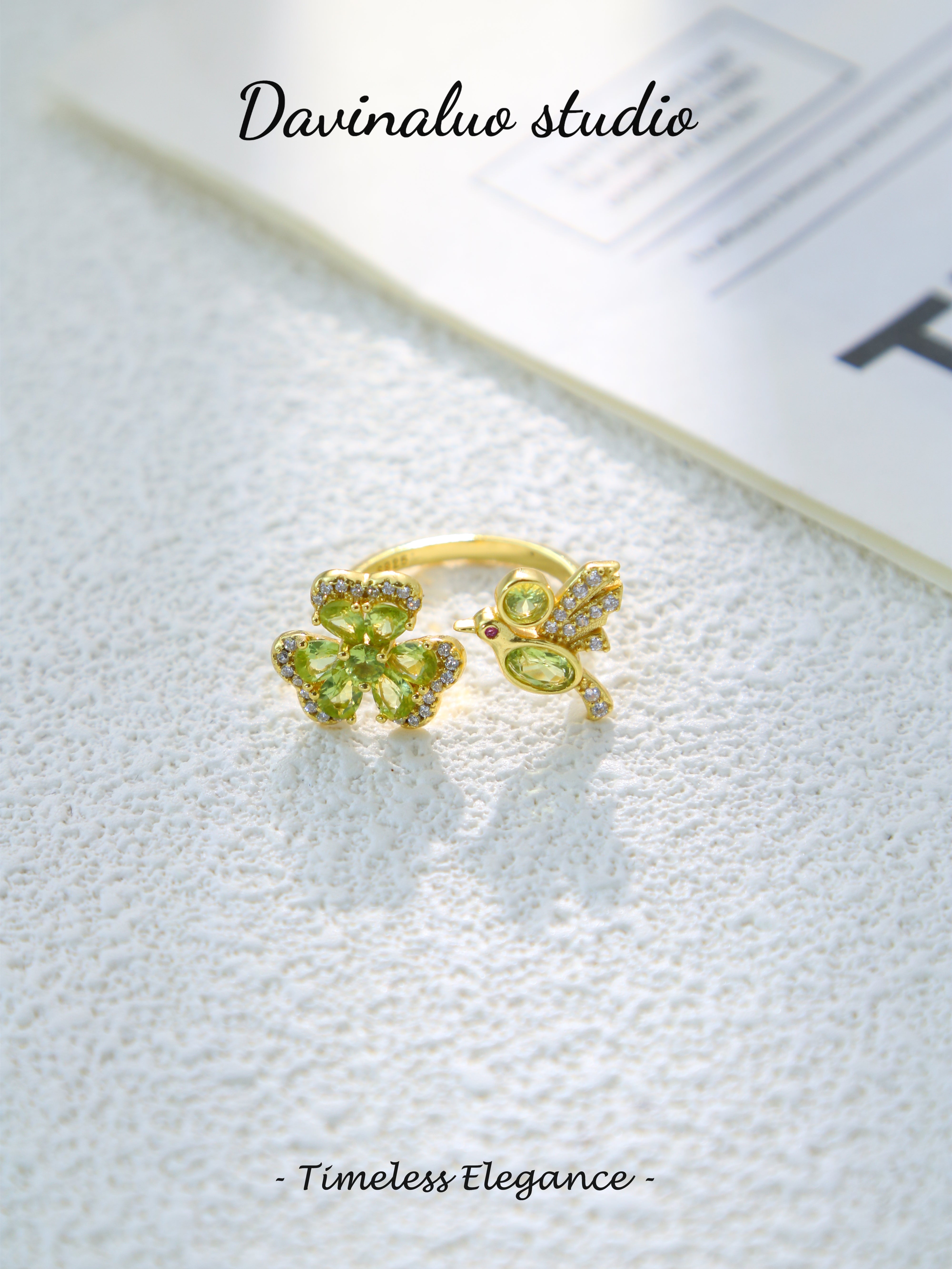 S925 Gold Unique Pear Cut Peridot Ring