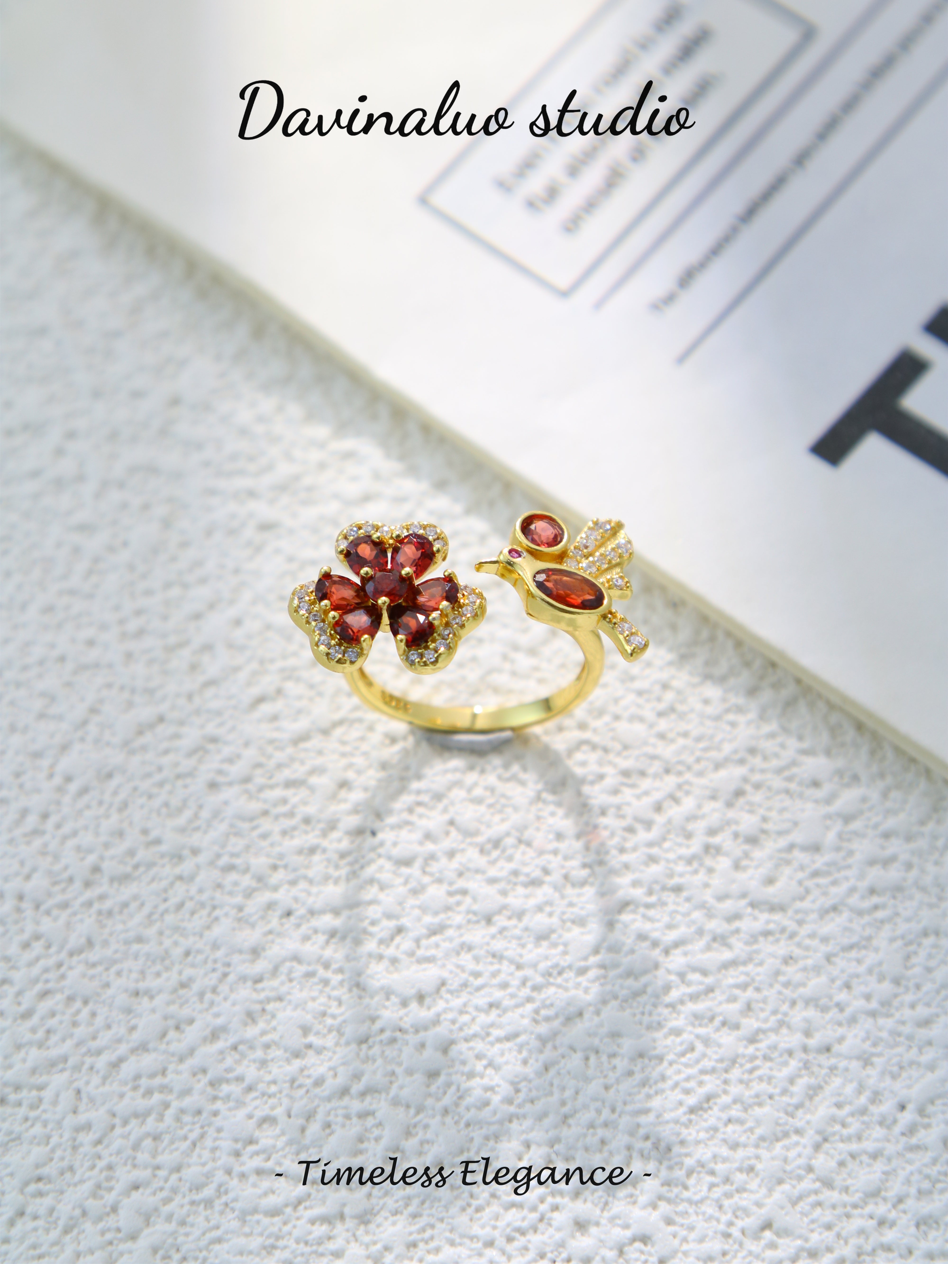 S925 Gold Unique Pear Cut Garnet Ring
