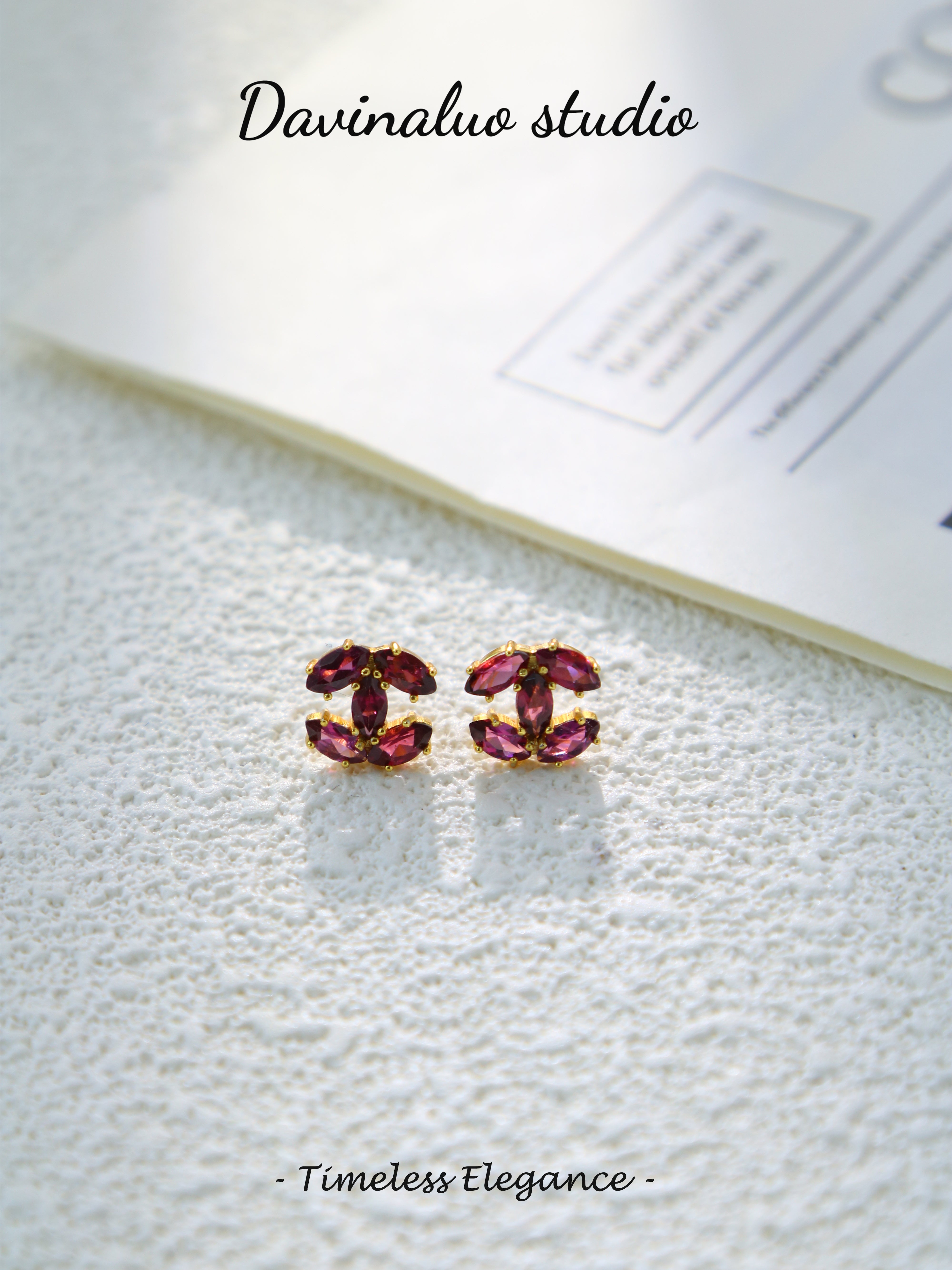 S925 Gold Simple Marquise Cut Garnet Earrings