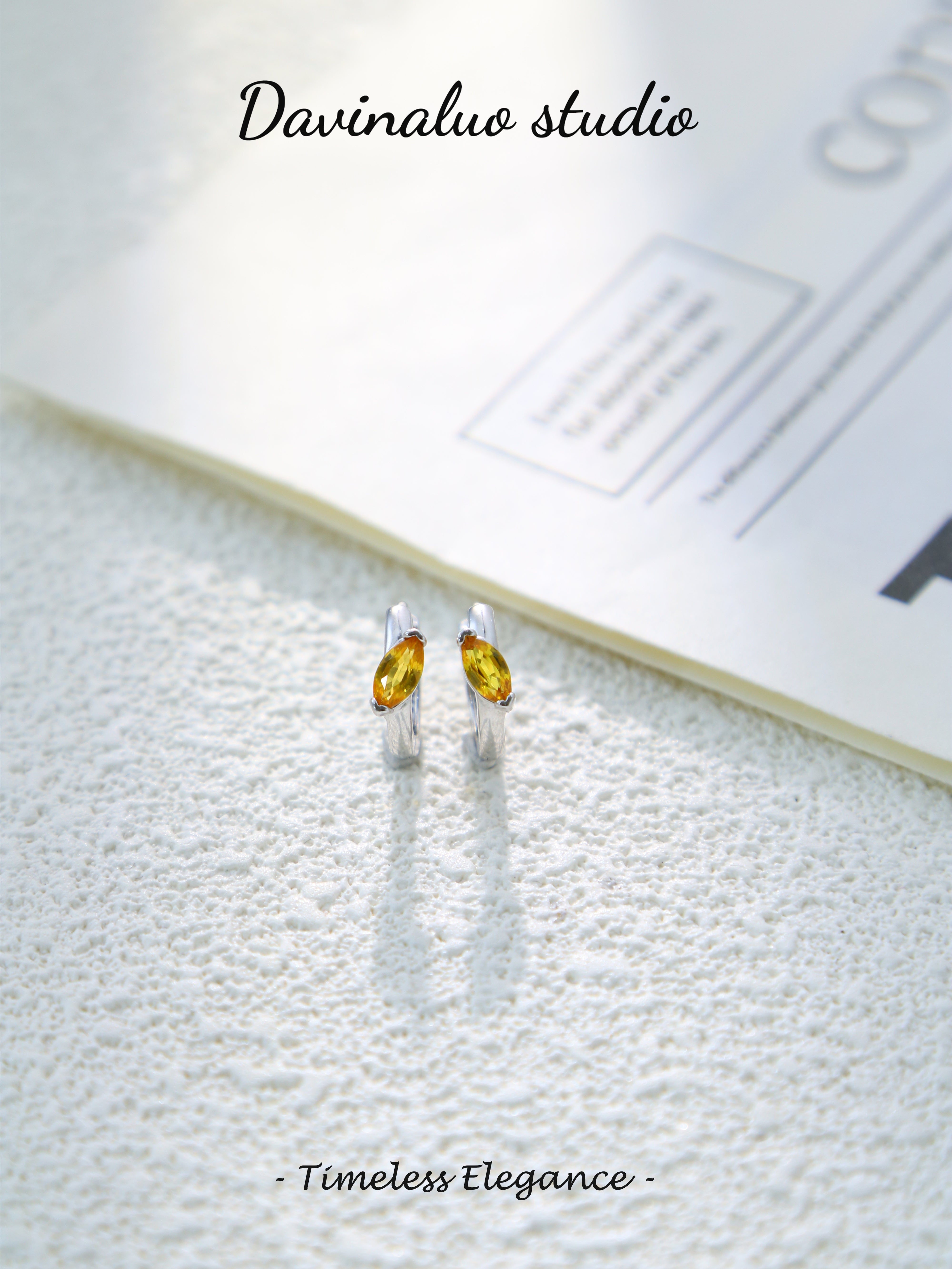 S925 Silver Simple Marquise Cut Yellow Sapphire Earrings