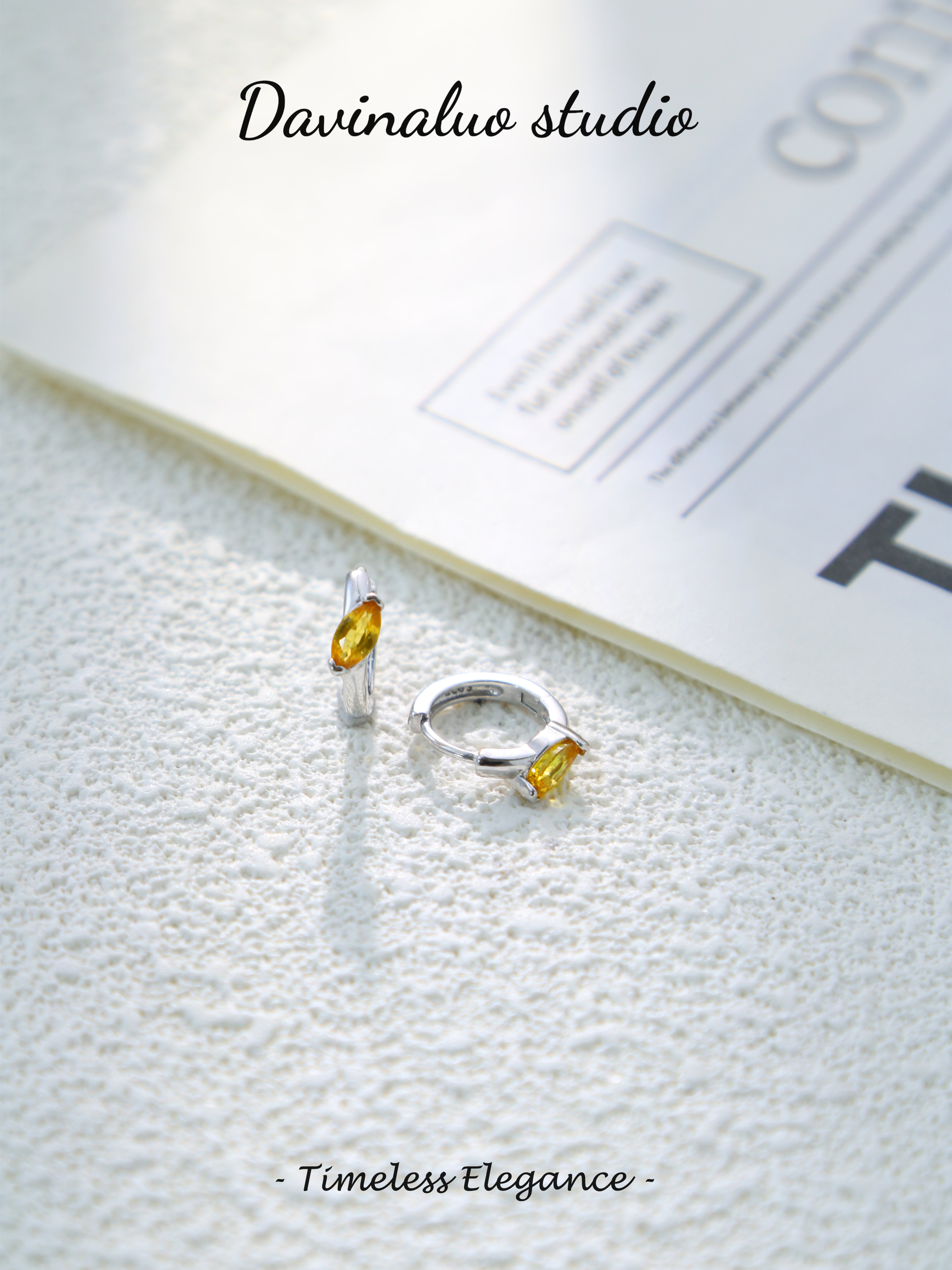 S925 Silver Simple Marquise Cut Yellow Sapphire Earrings