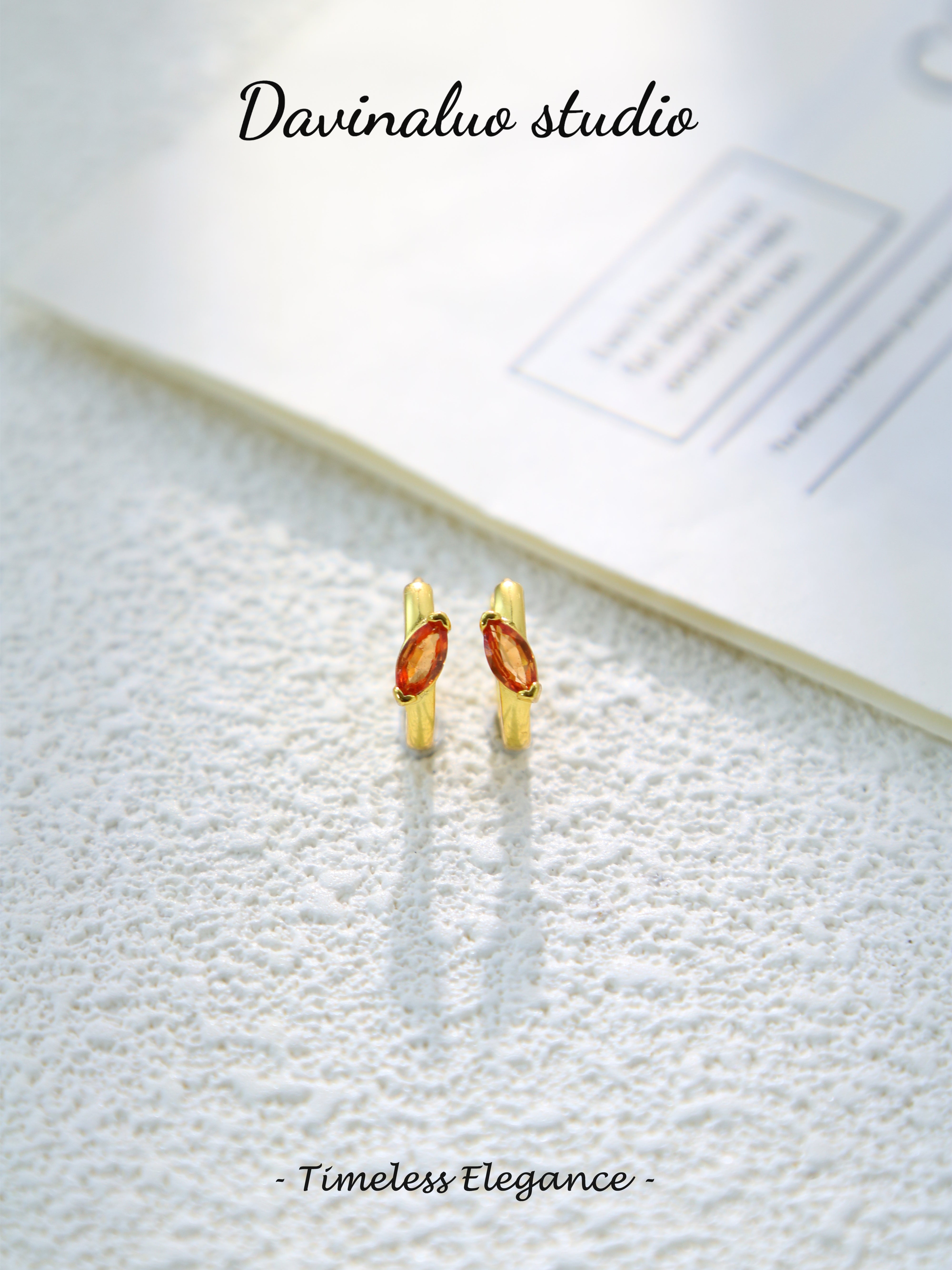 S925 Gold Simple Marquise Cut Red Sapphire Earrings