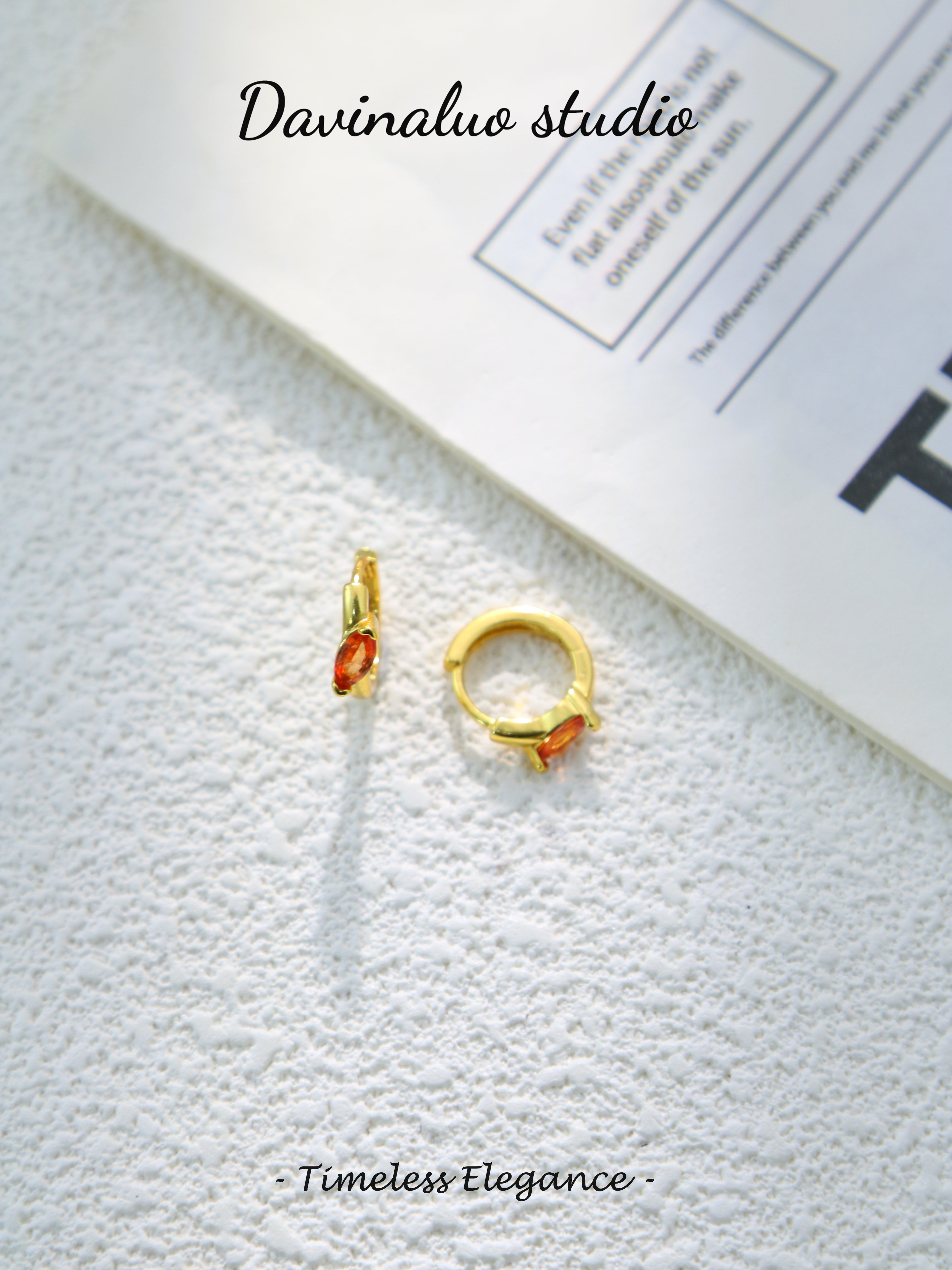 S925 Gold Simple Marquise Cut Red Sapphire Earrings