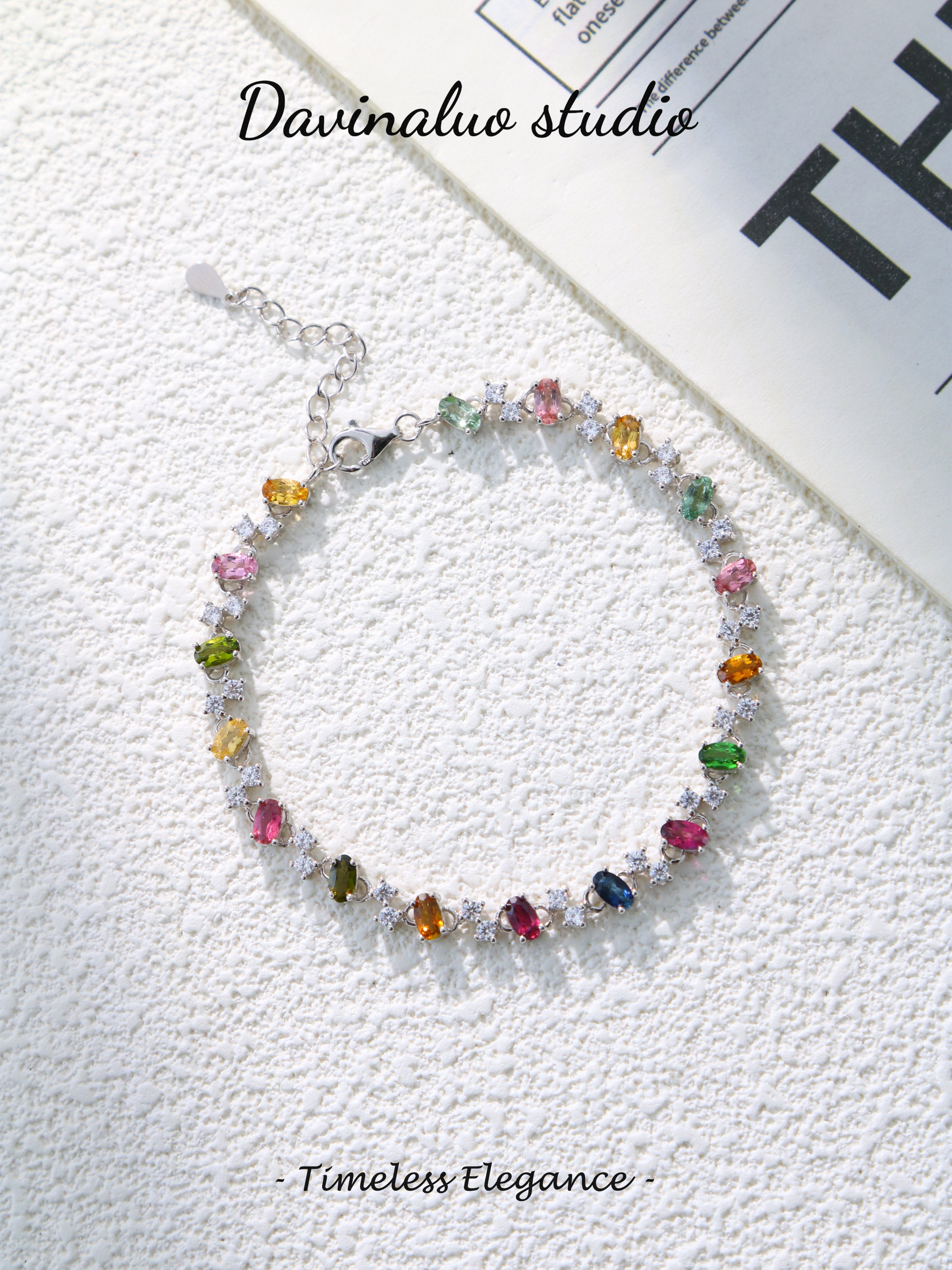 S925 Silver Simple Oval Cut Tourmaline Bracelet