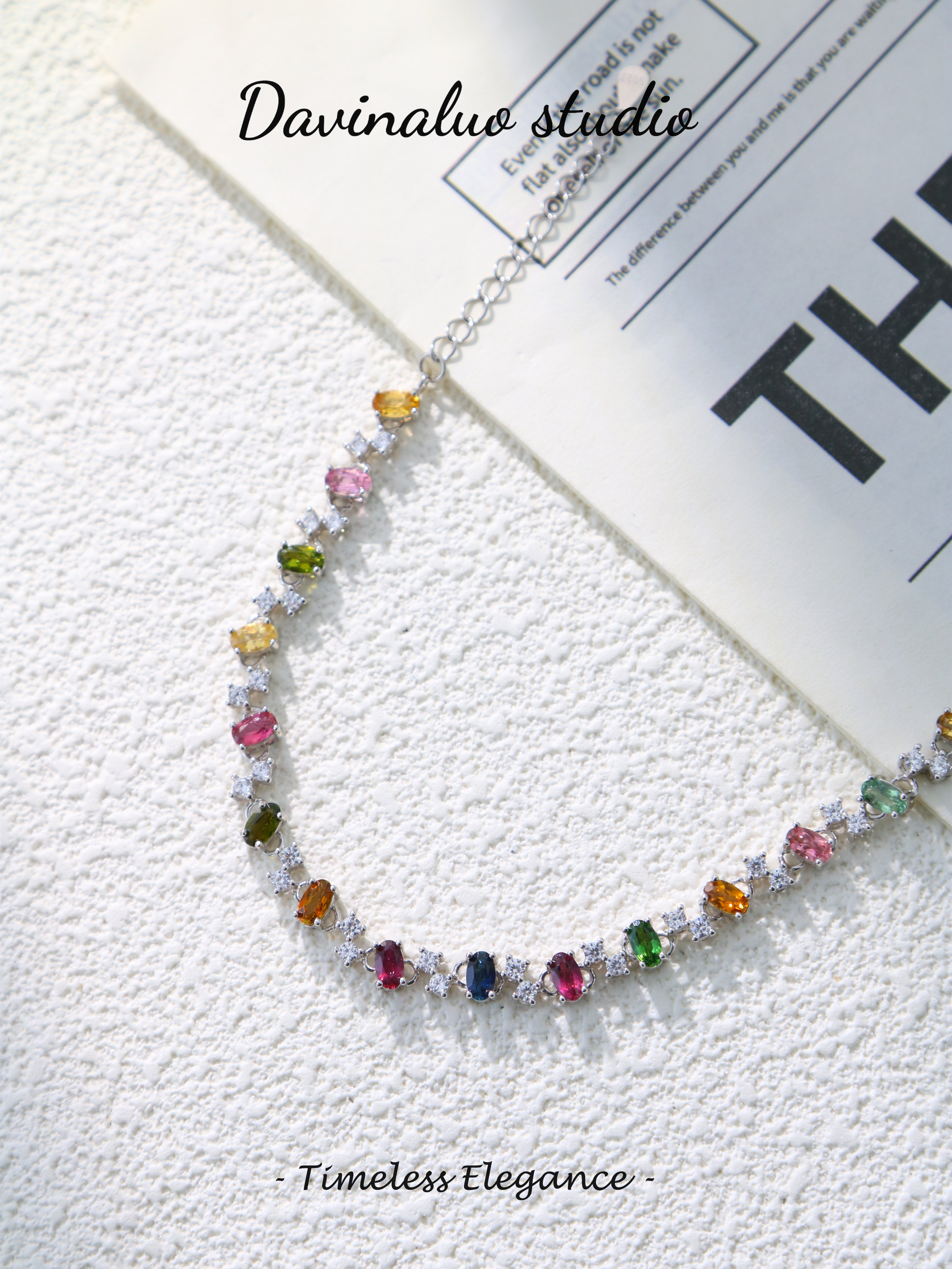 S925 Silver Simple Oval Cut Tourmaline Bracelet