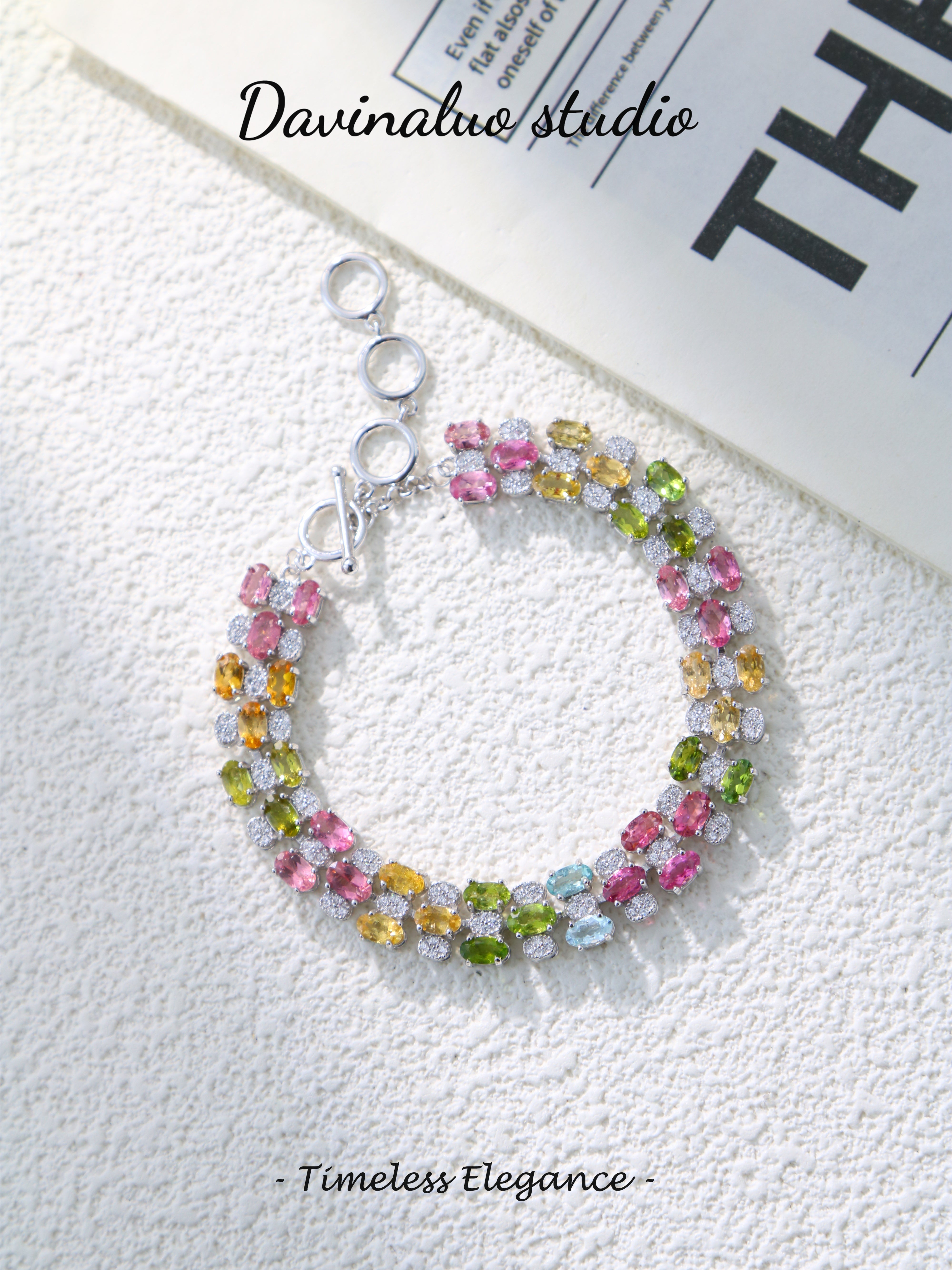 S925 Silver Simple Oval Cut Tourmaline Bracelet