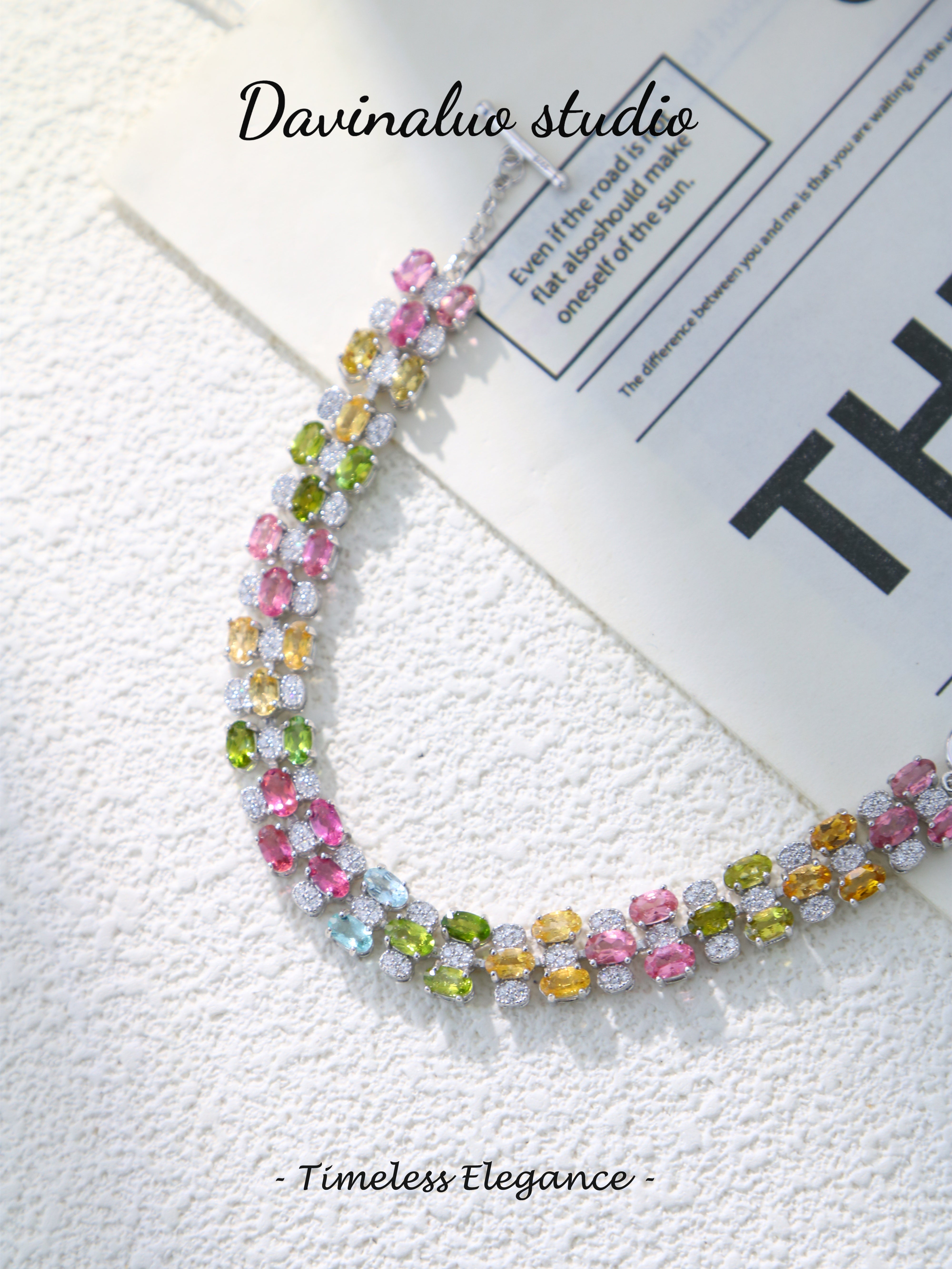 S925 Silver Simple Oval Cut Tourmaline Bracelet
