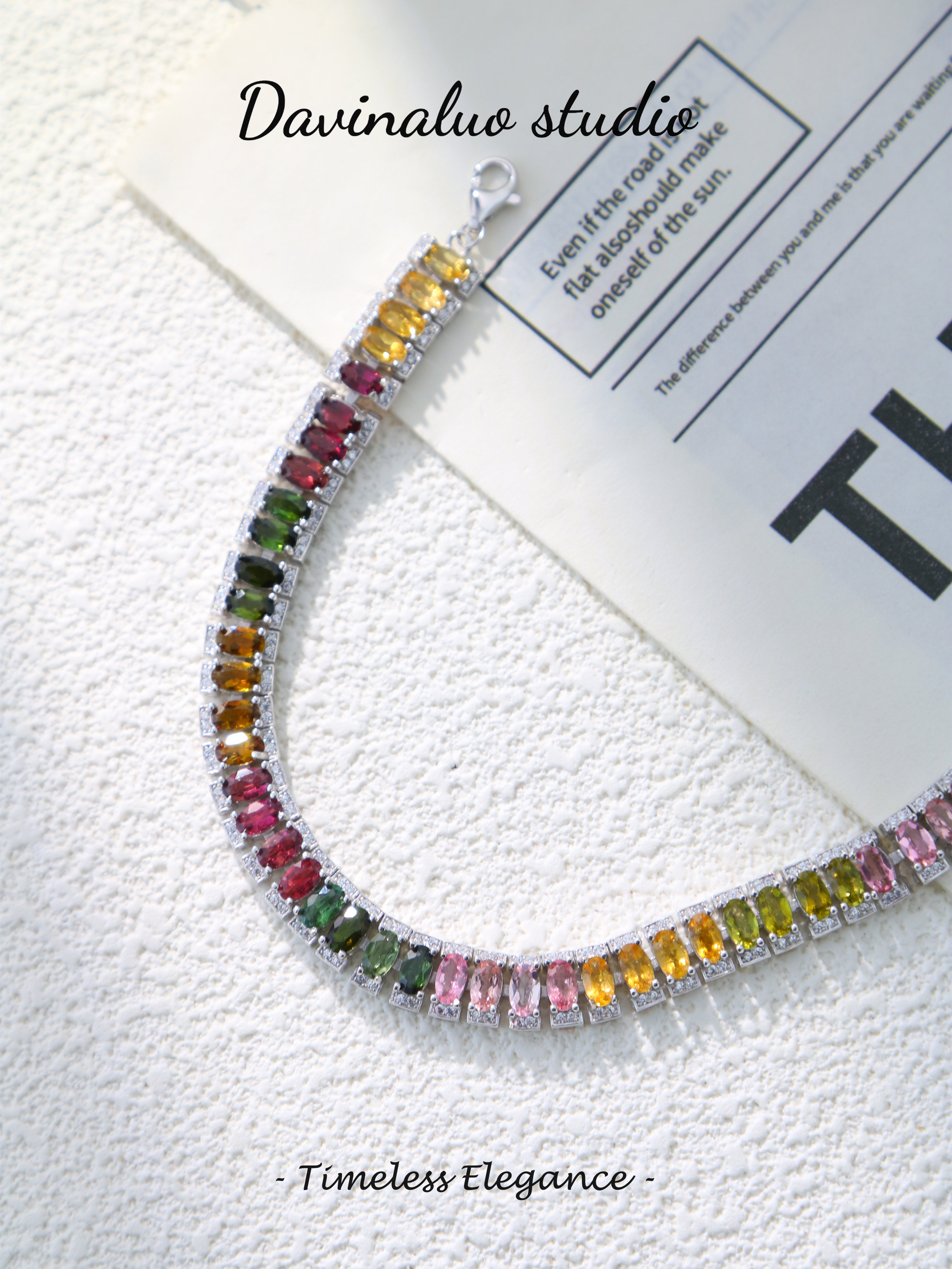 S925 Silver Simple Oval Cut Tourmaline Bracelet