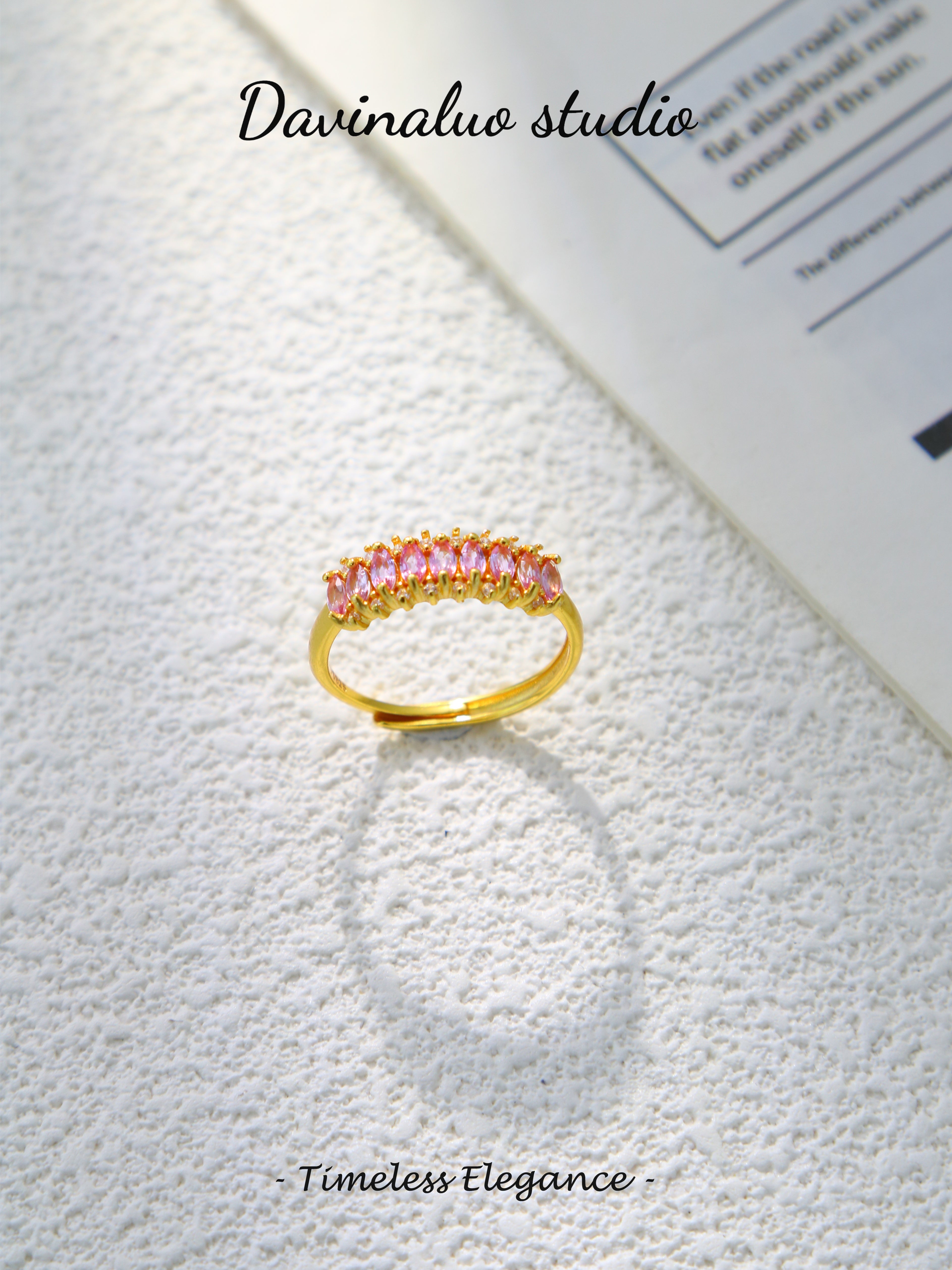 S925 Gold Classic Marquise Cut Pink Sapphire Ring