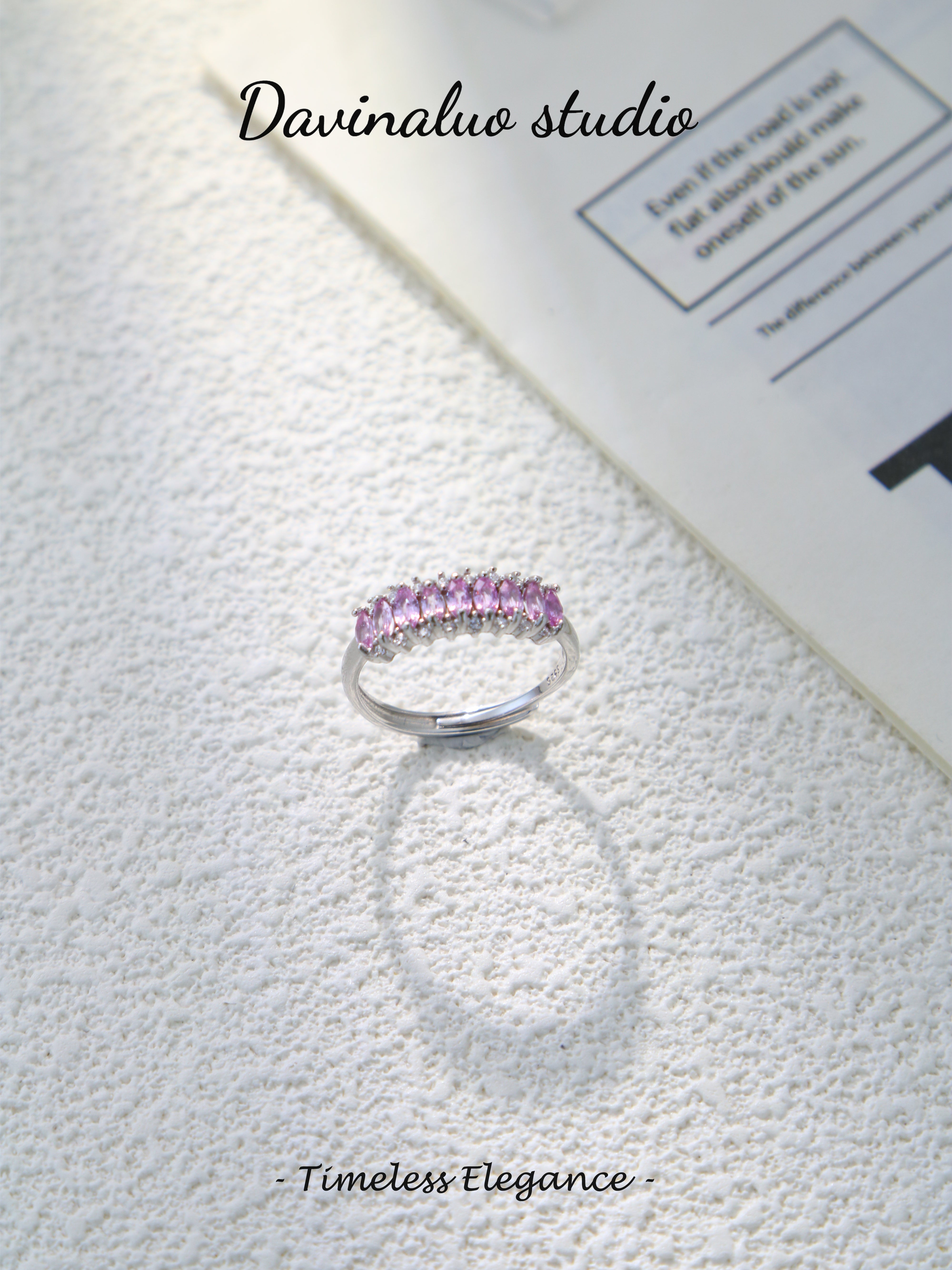 S925 Silver Classic Marquise Cut Pink Sapphire Ring