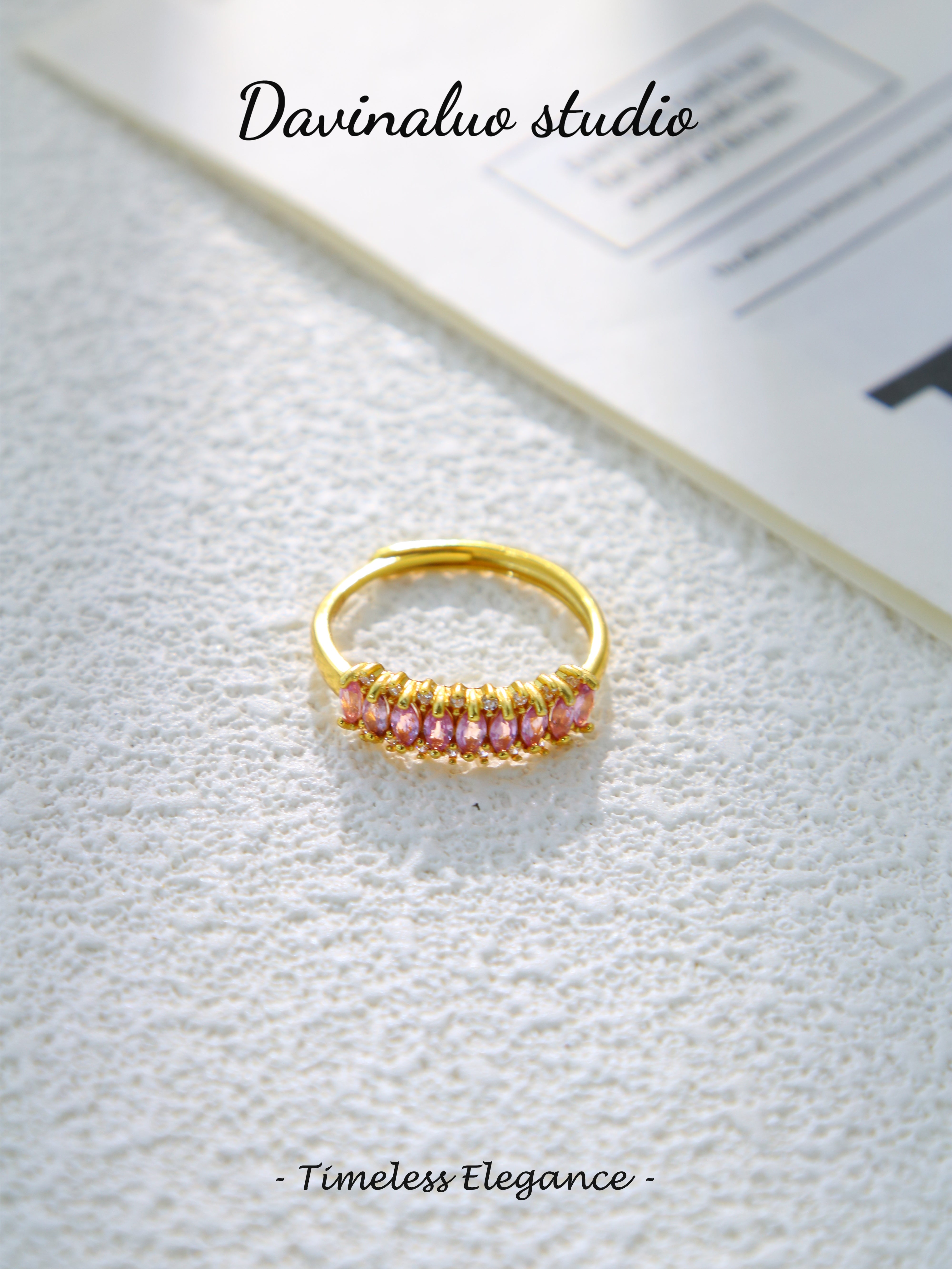 S925 Gold Classic Marquise Cut Pink Sapphire Ring