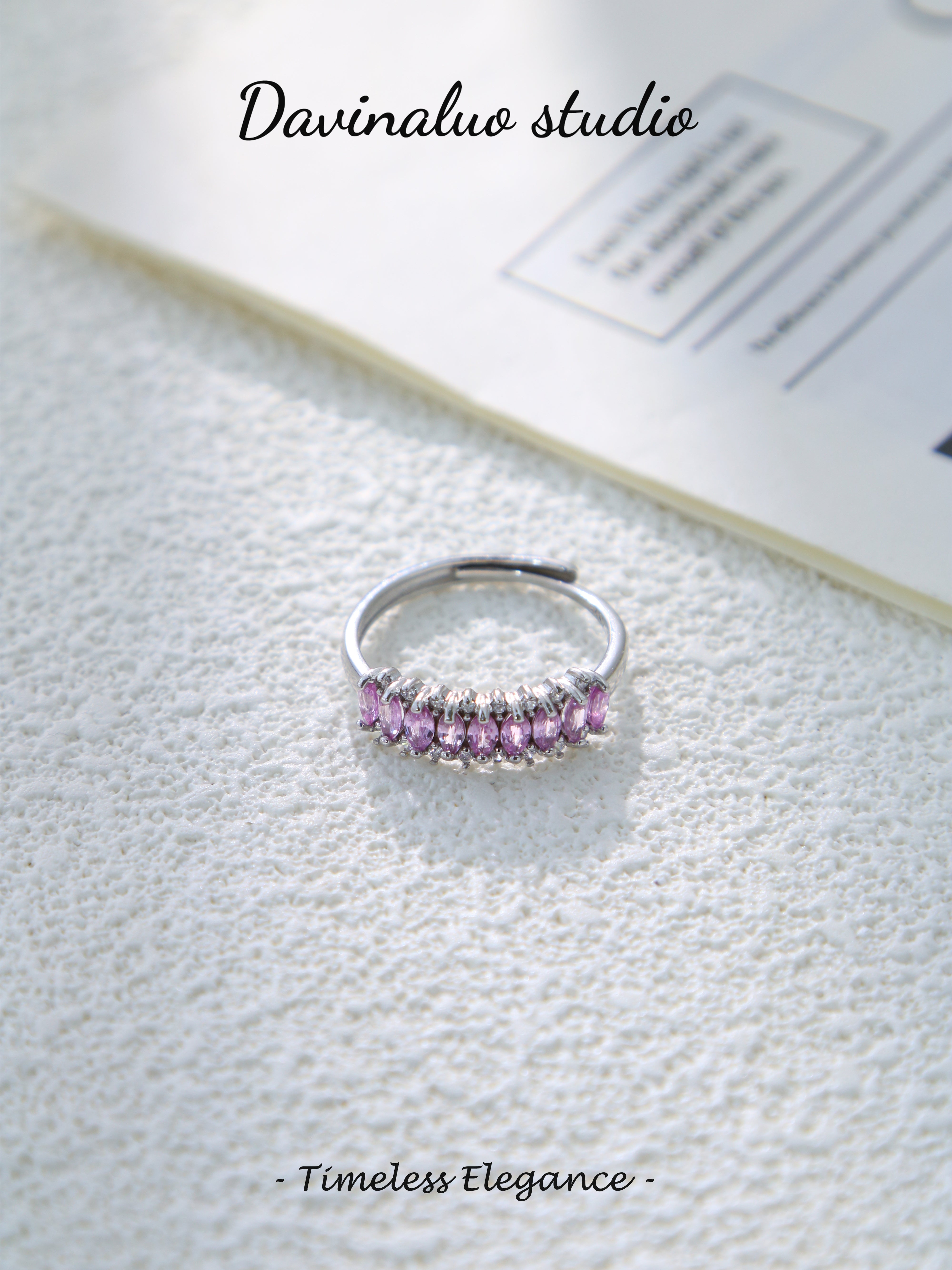S925 Silver Classic Marquise Cut Pink Sapphire Ring