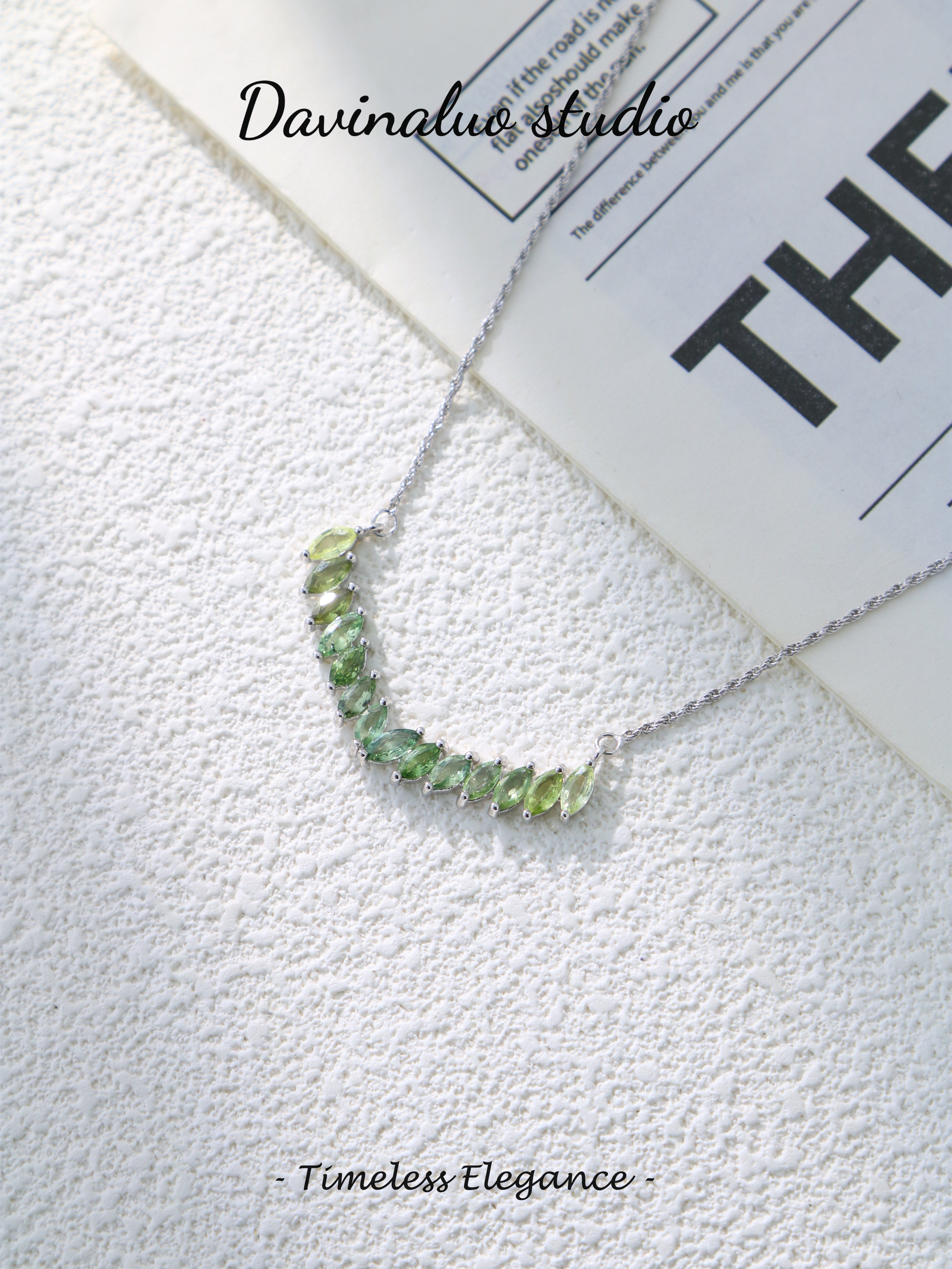 S925 Silver Classic Marquise-Cut Peridot Necklace D0610033G
