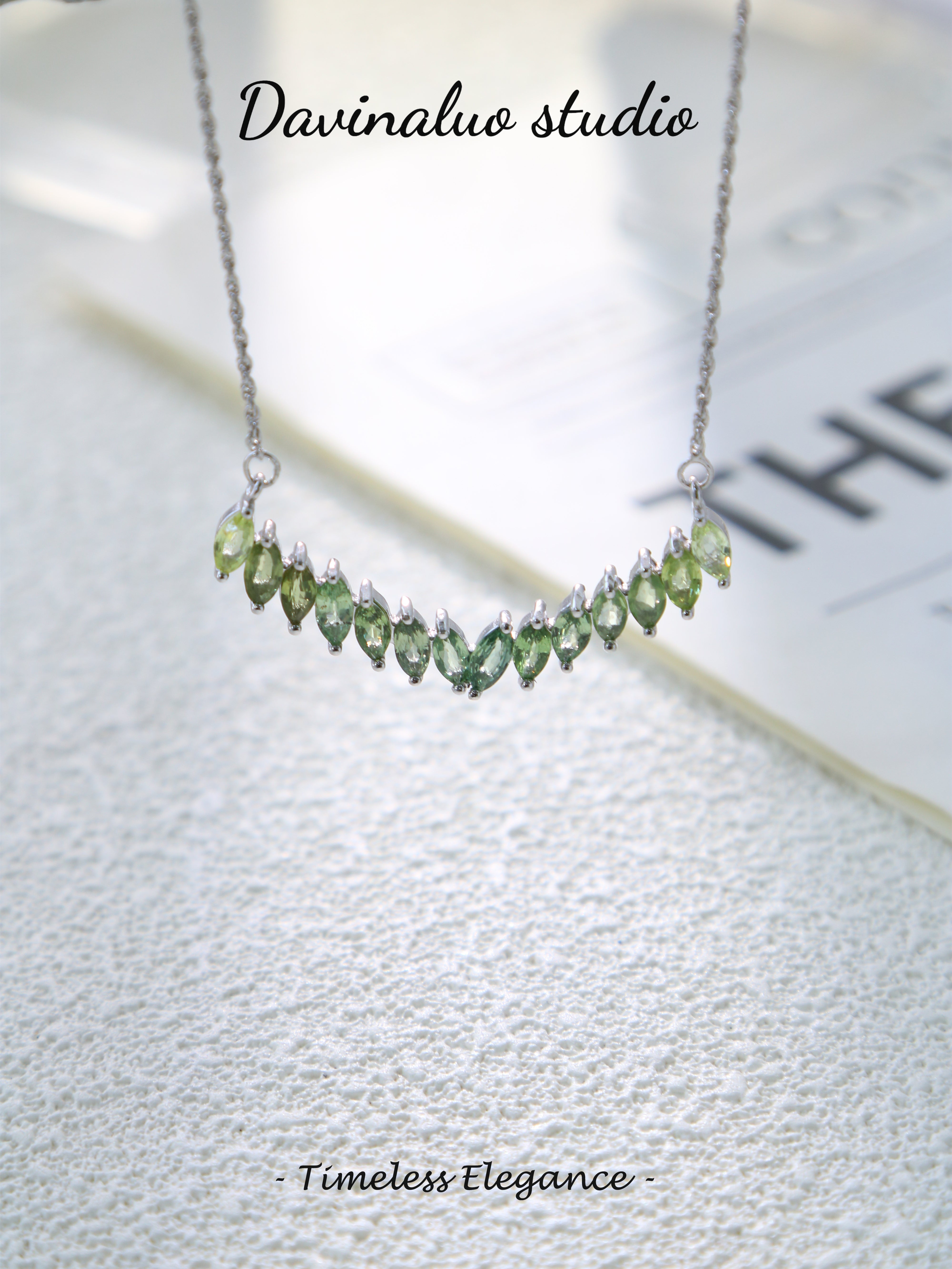 S925 Silver Classic Marquise-Cut Peridot Necklace D0610033G