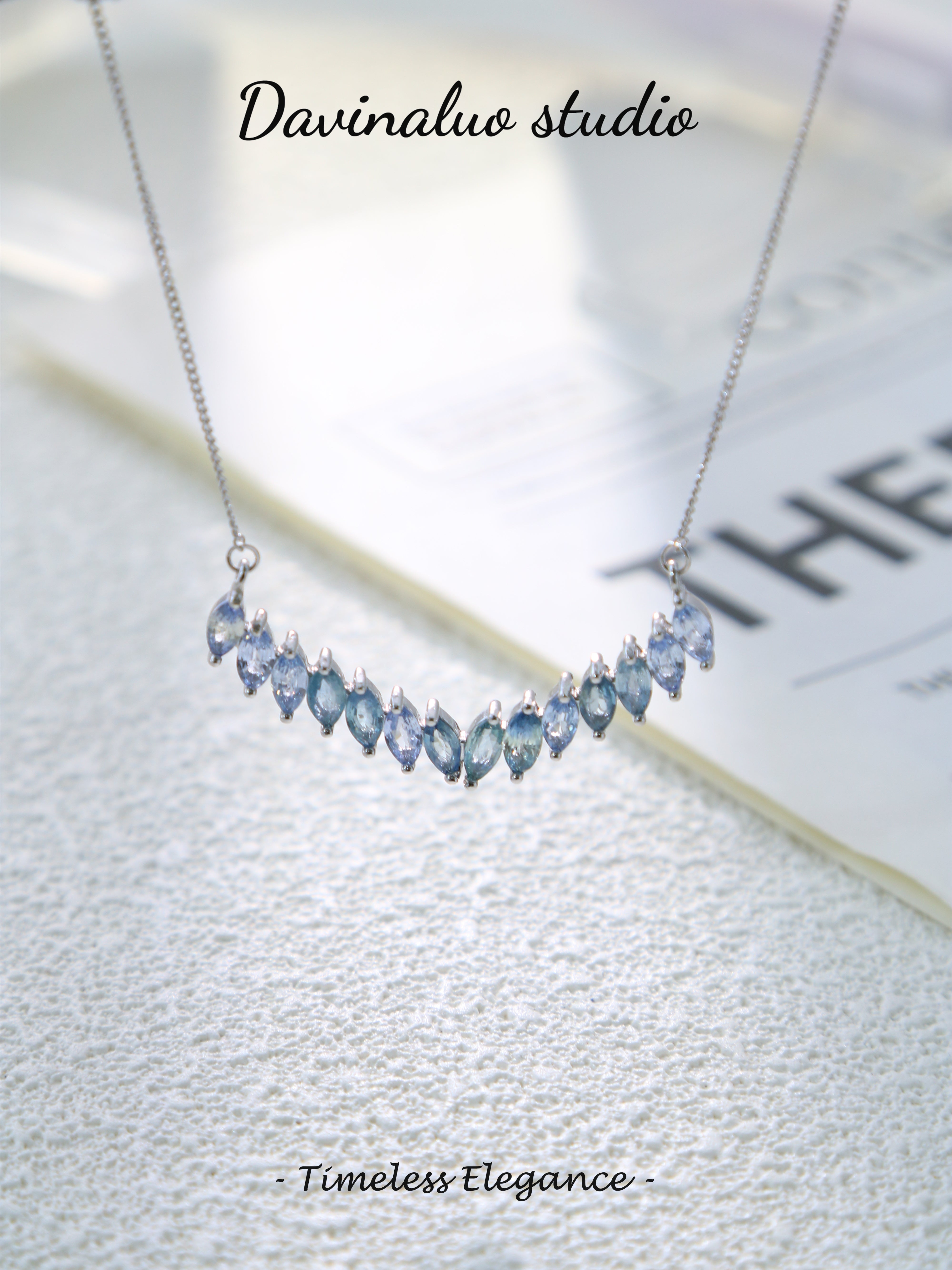 S925 Silver Classic Marquise Cut Sapphire Necklace D0610035G