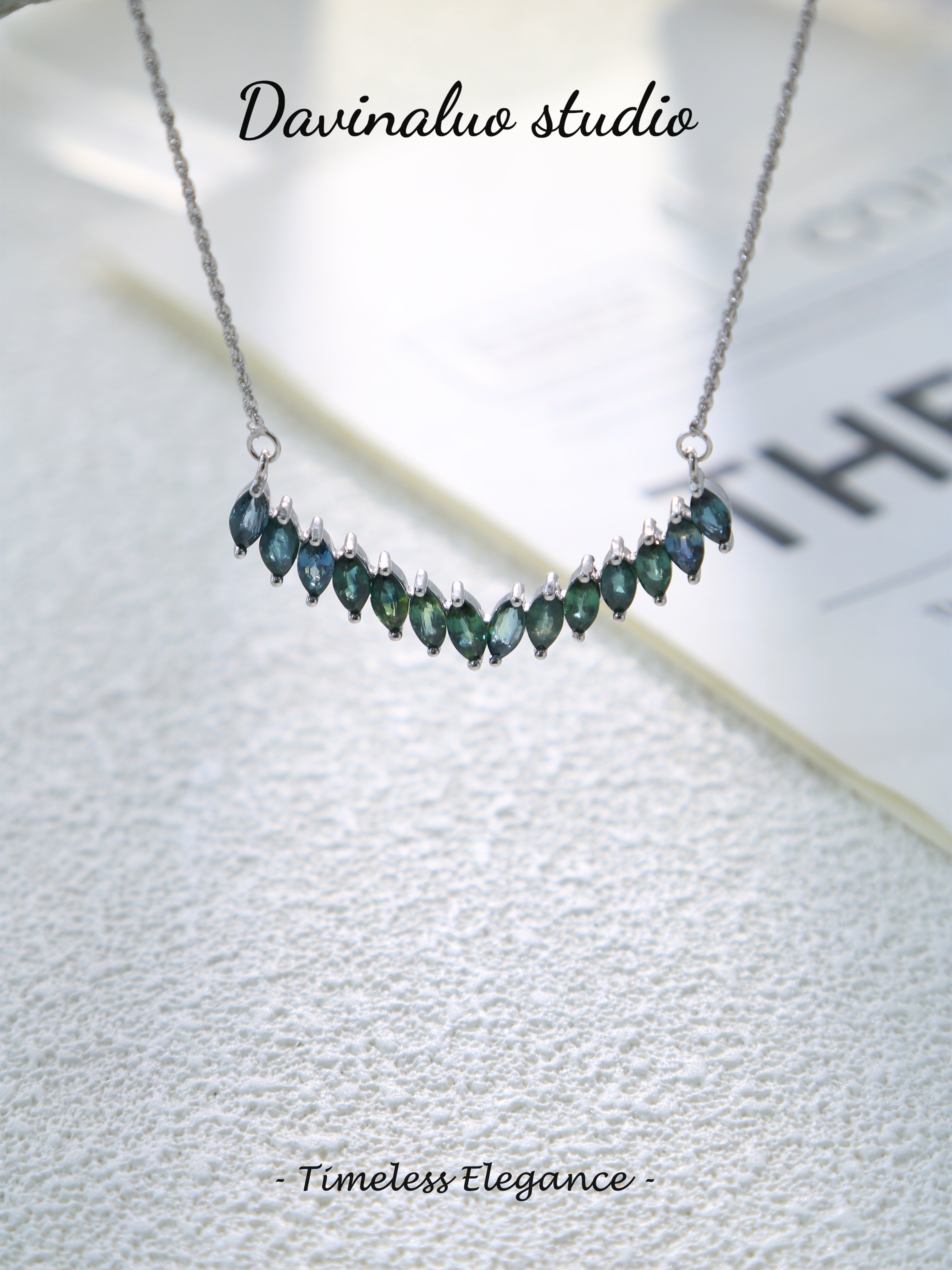 S925 Silver Classic Marquise Cut Sapphire Necklace D0610037G