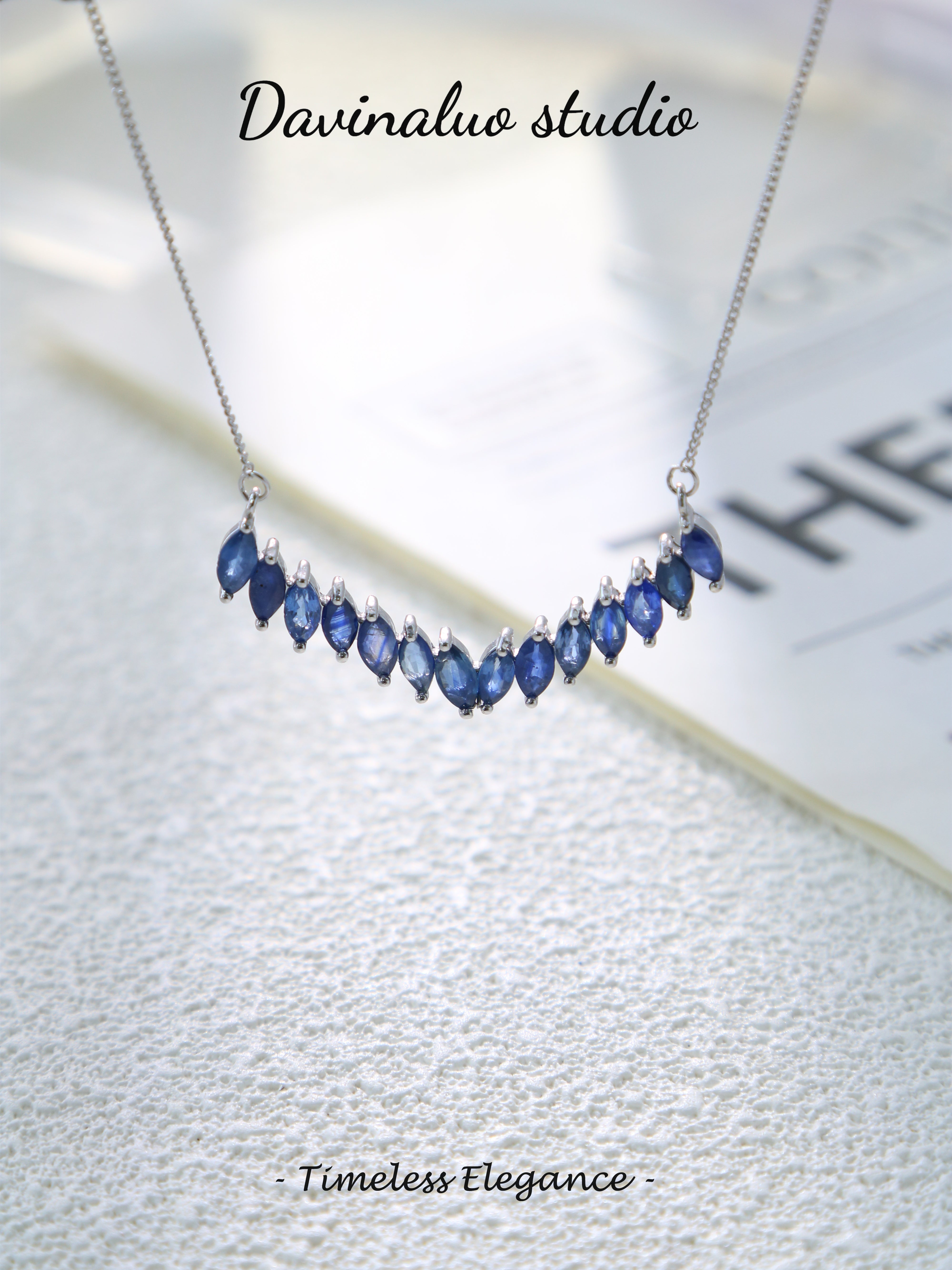 S925 Silver Classic Marquise Cut Sapphire Necklace D0610036G