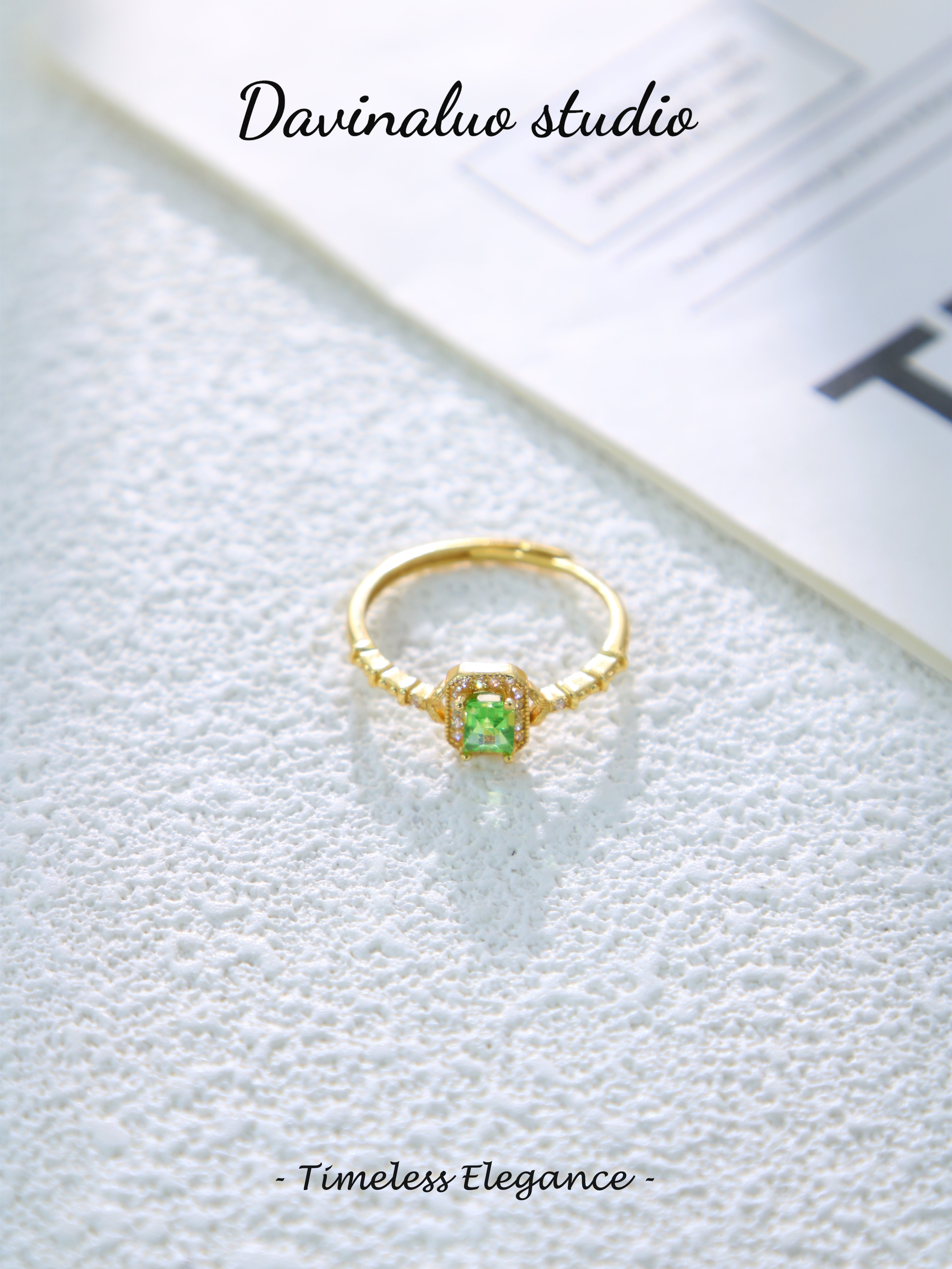 S925 Gold Simple Emerald Cut Tsavorite Ring D0625037G