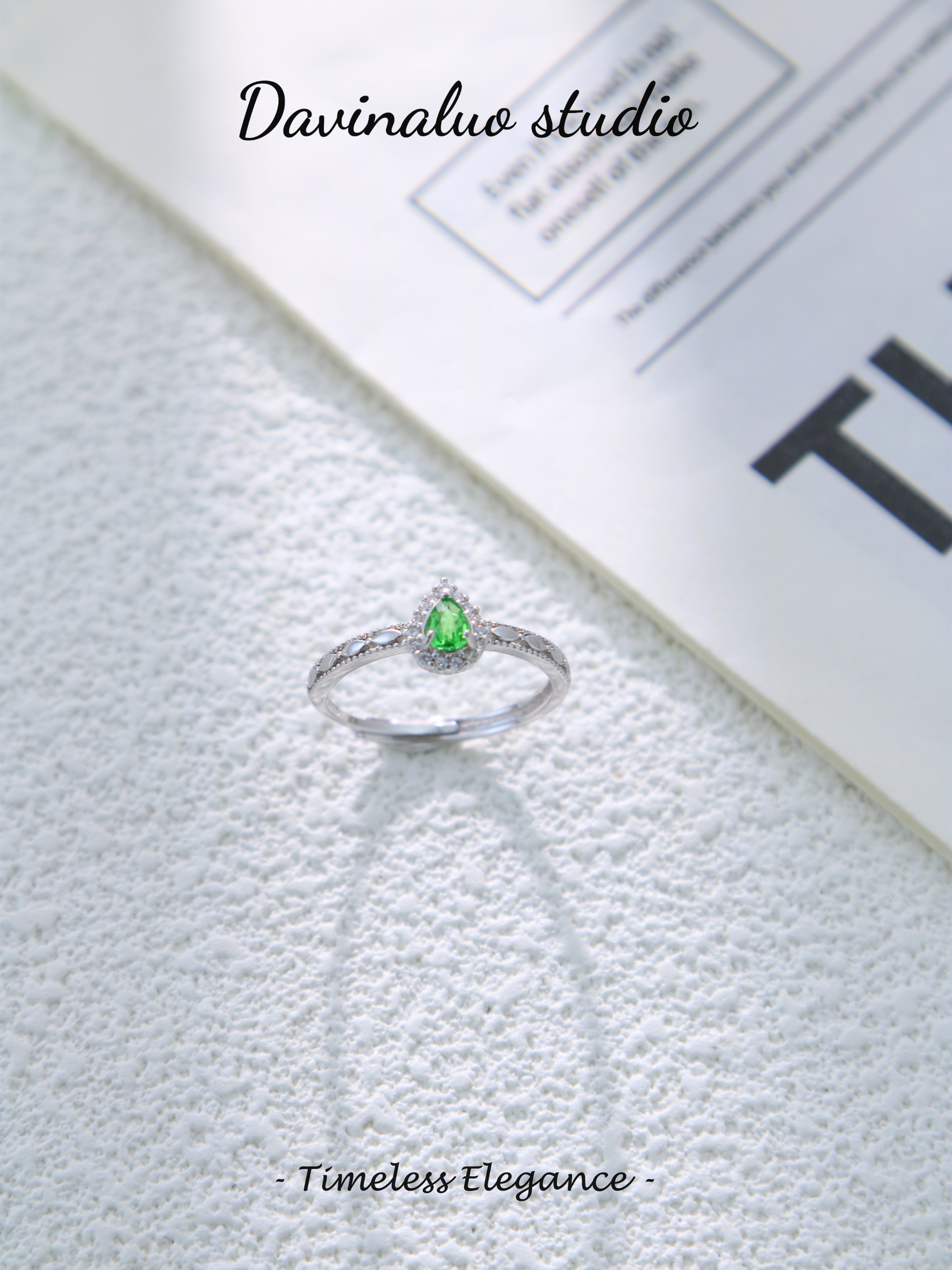S925 Silver Simple Pear Cut Tsavorite Ring D0625033G