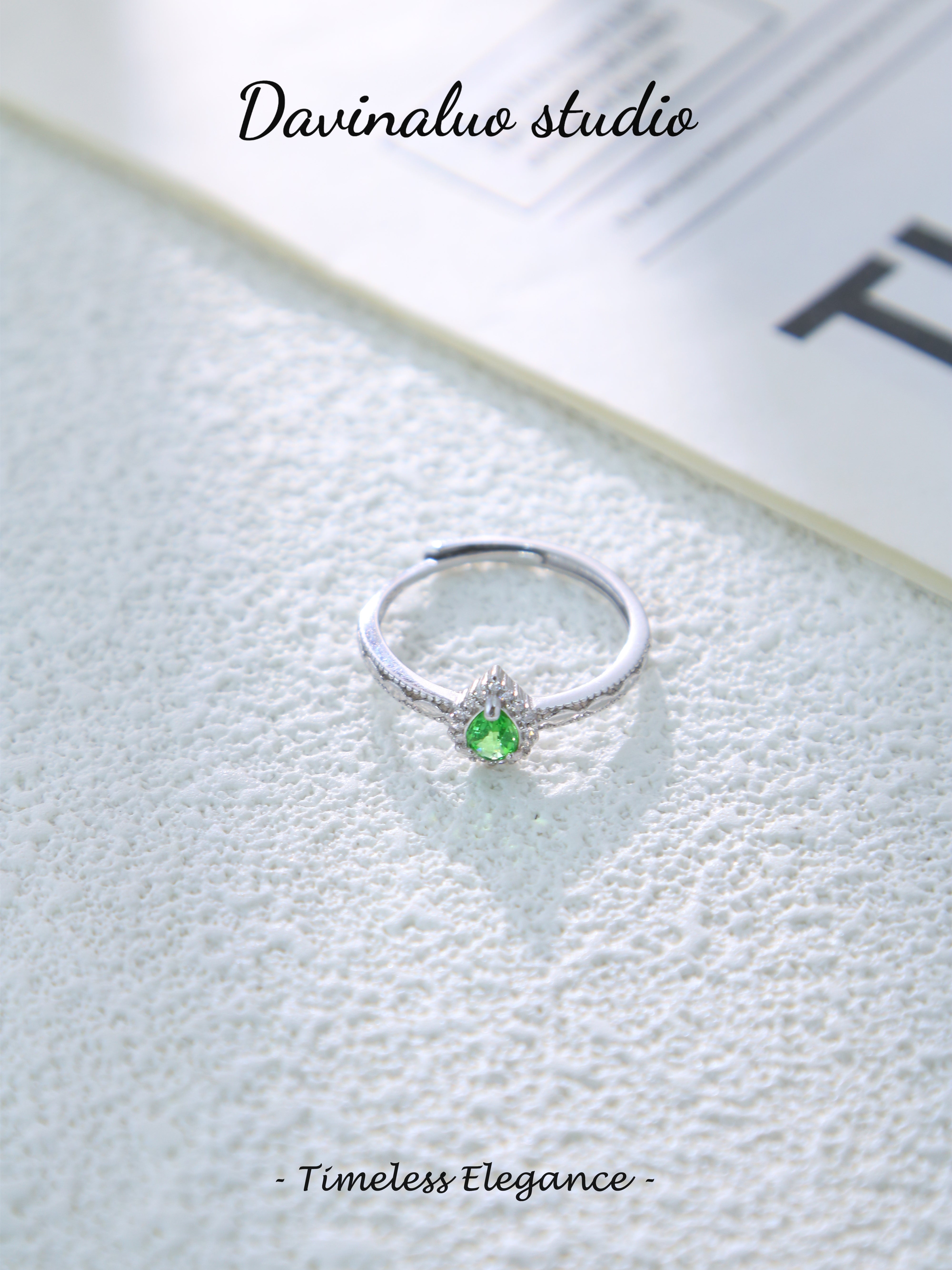 S925 Silver Simple Pear Cut Tsavorite Ring D0625033G