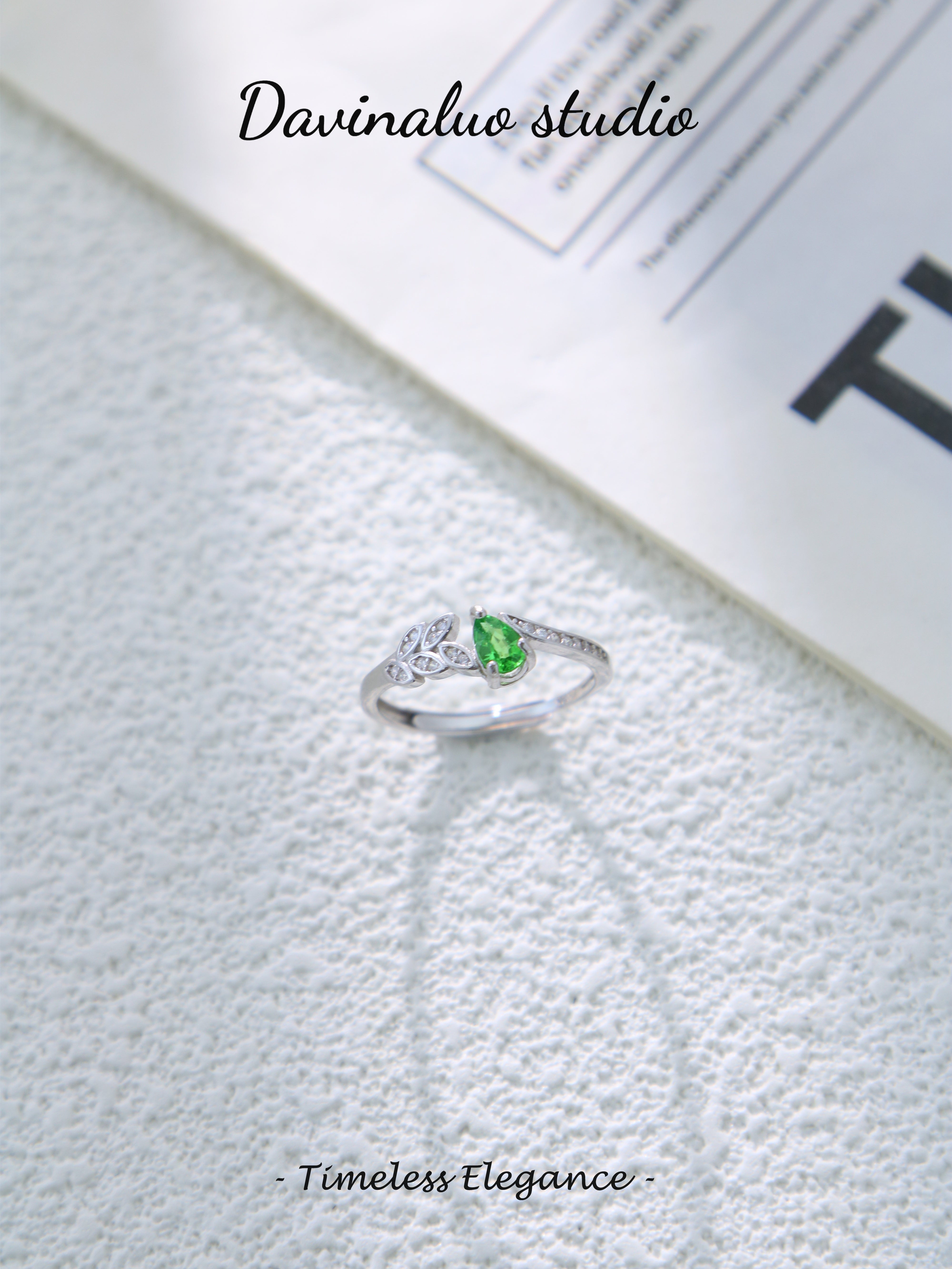 S925 Silver Simple Pear Cut Tsavorite Ring D0625009G