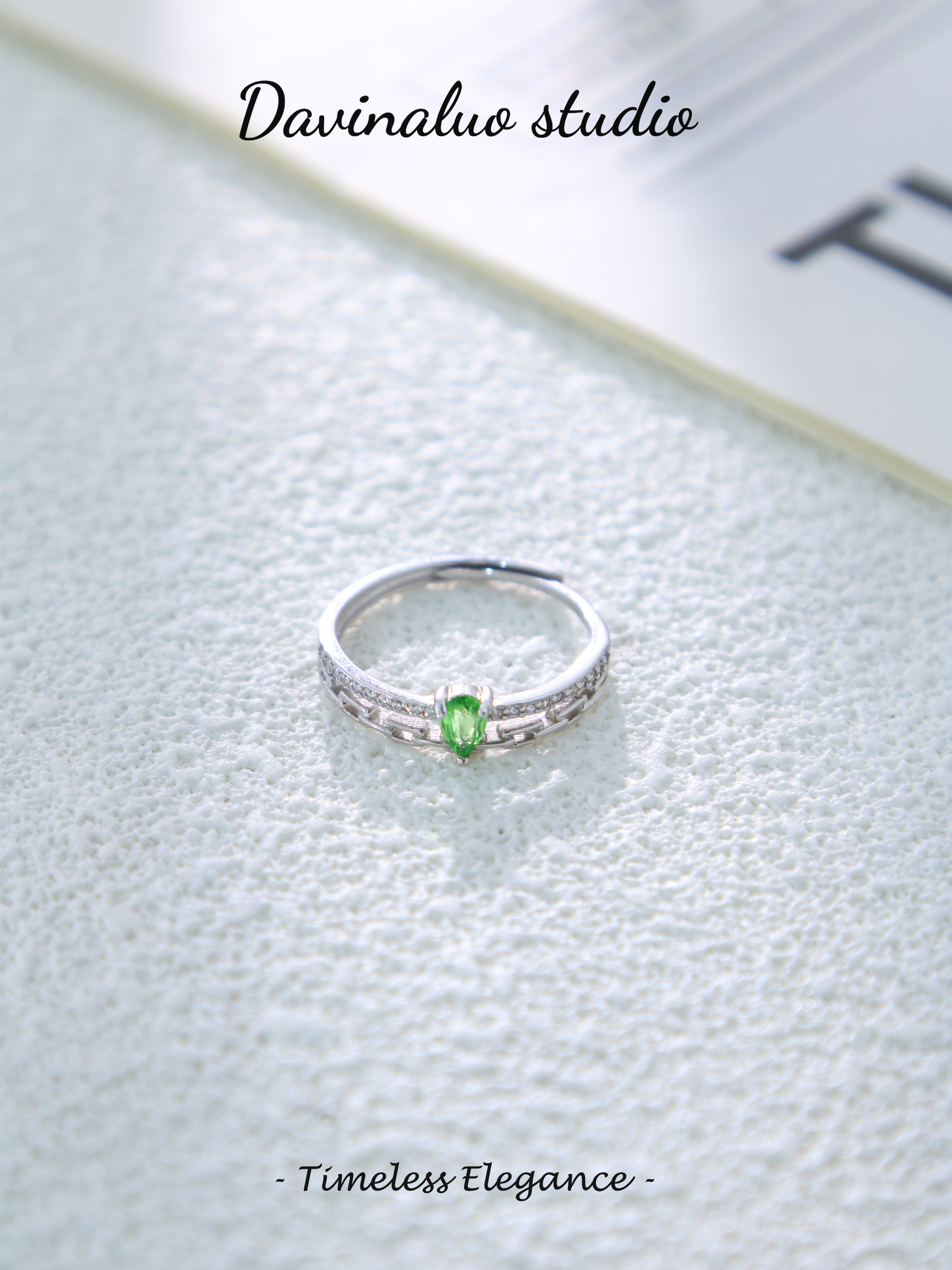 S925 Silver Simple Pear Cut Tsavorite Ring D0625010G