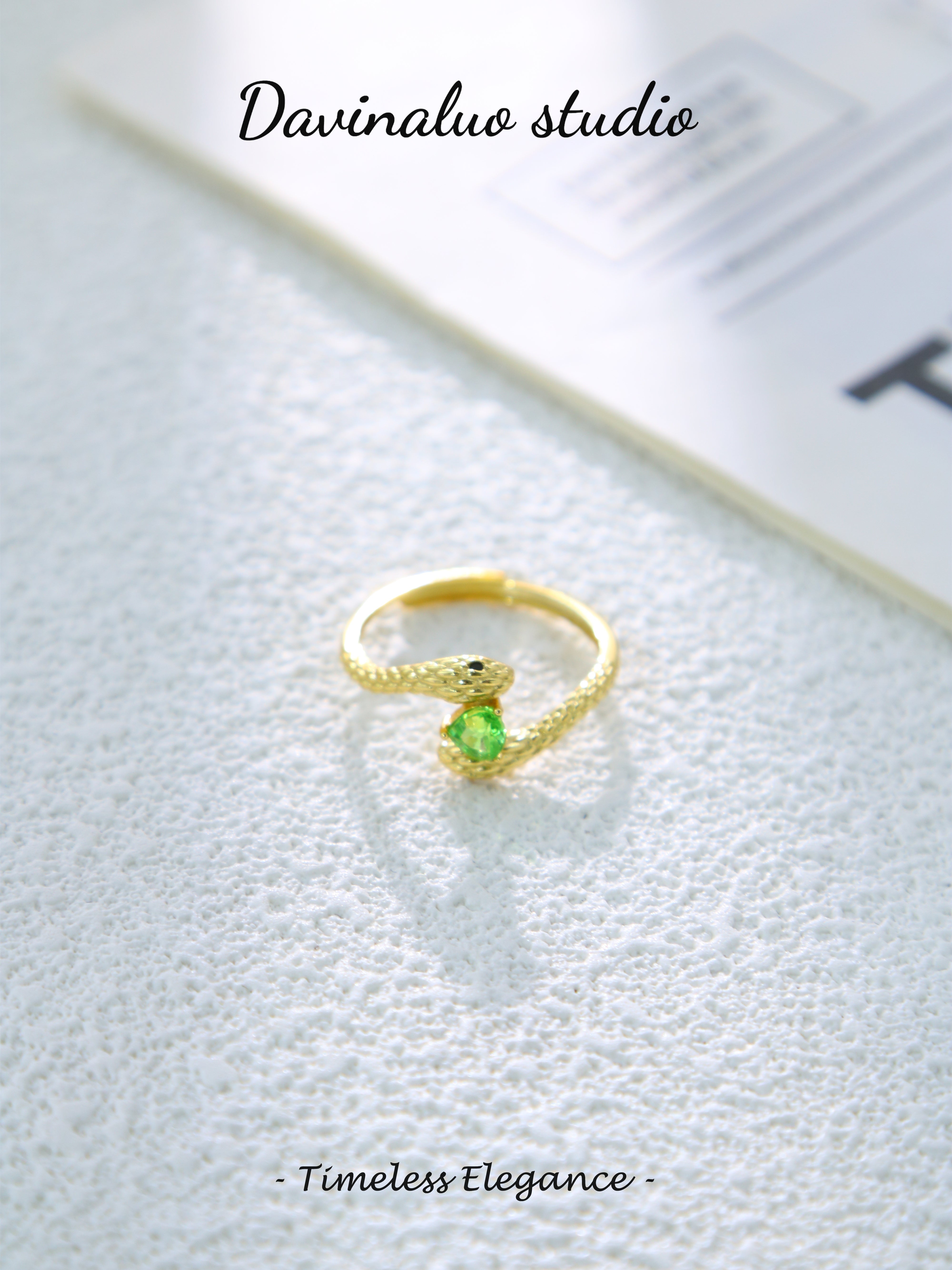 S925 Gold Simple Triangle Cut Tsavorite Ring D062013G
