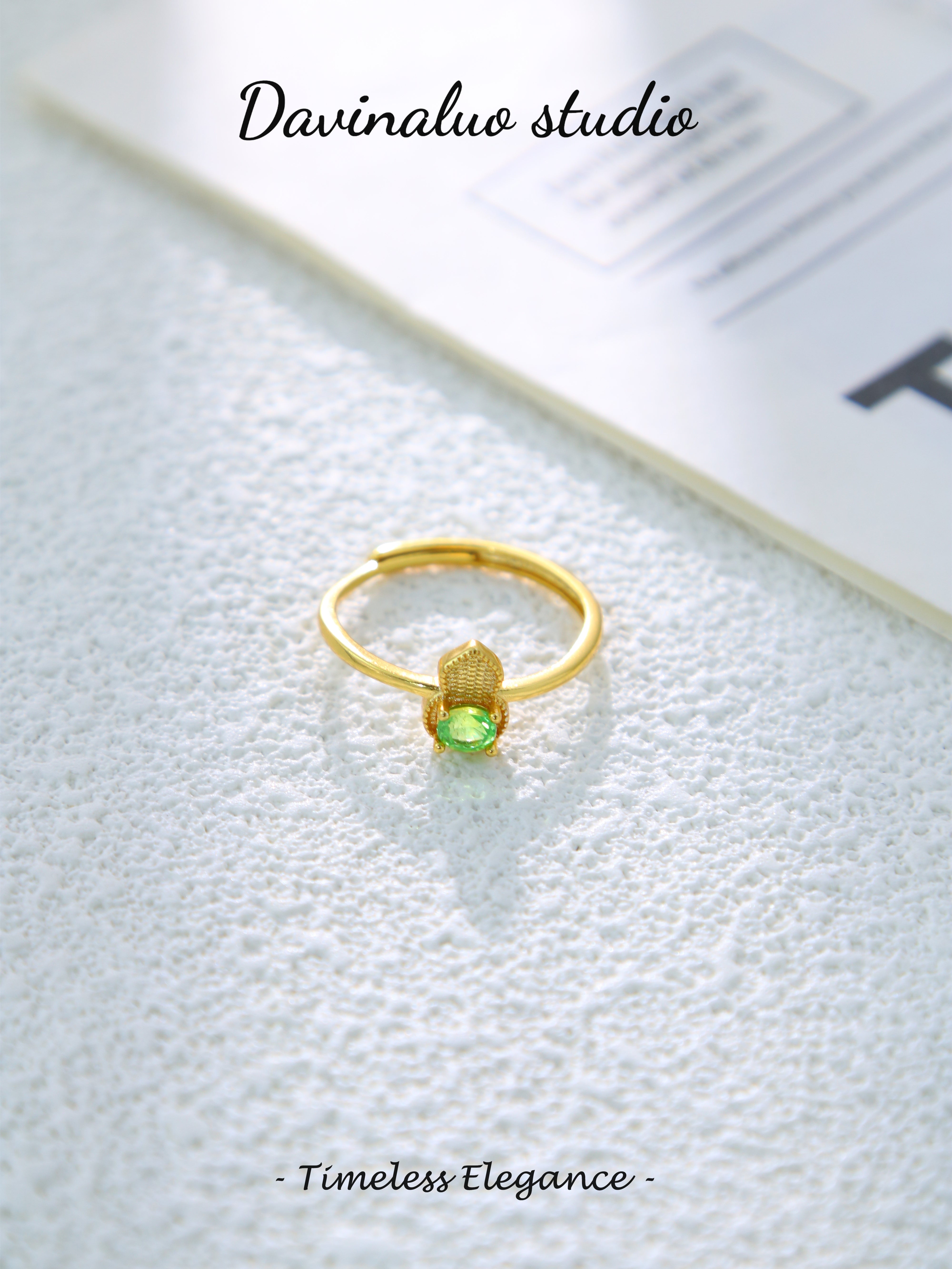 S925 Gold Simple Oval Cut Tsavorite Ring D0625030G