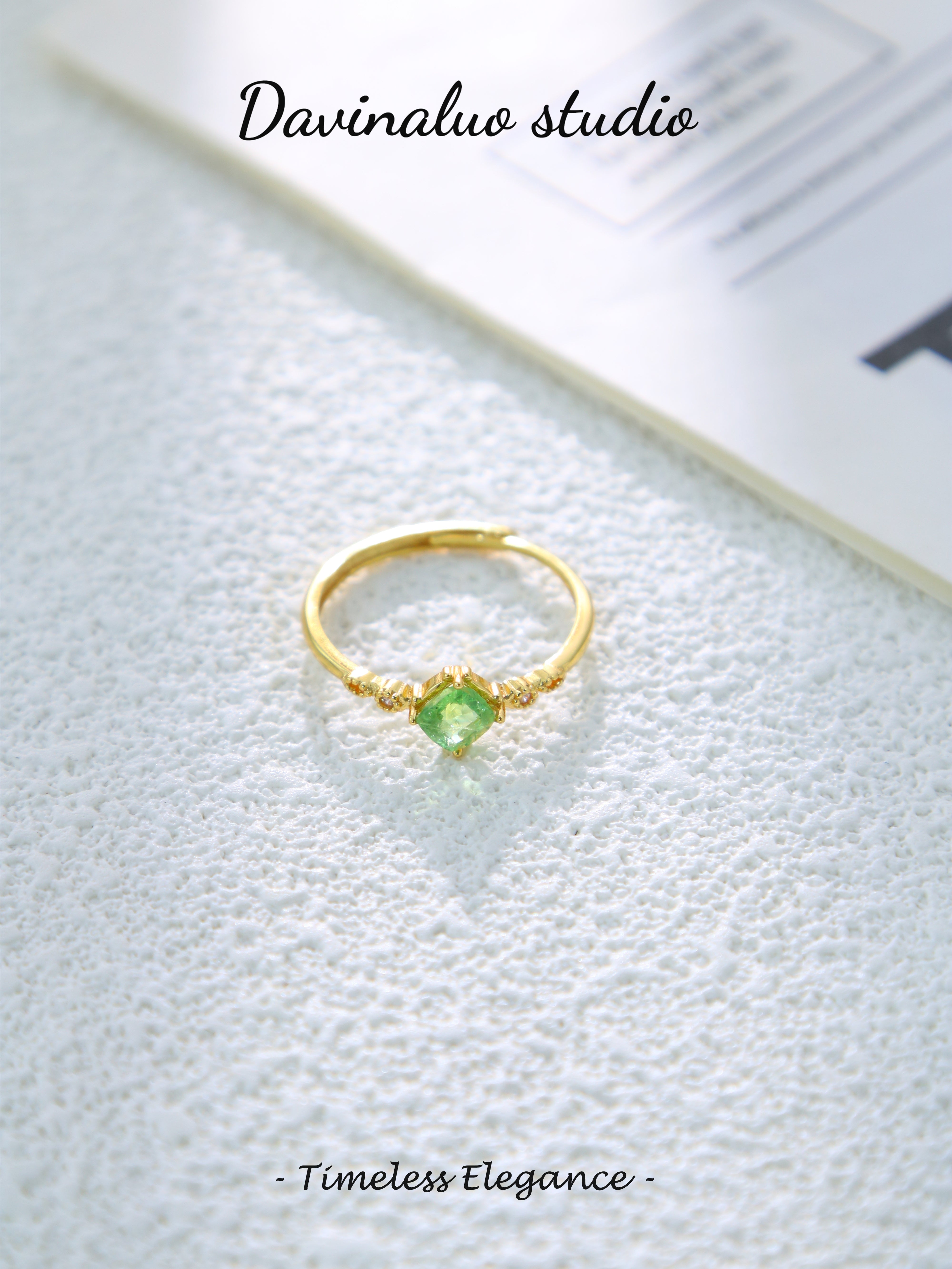 S925 Gold Simple Asscher Cut Tsavorite Ring D0625036G
