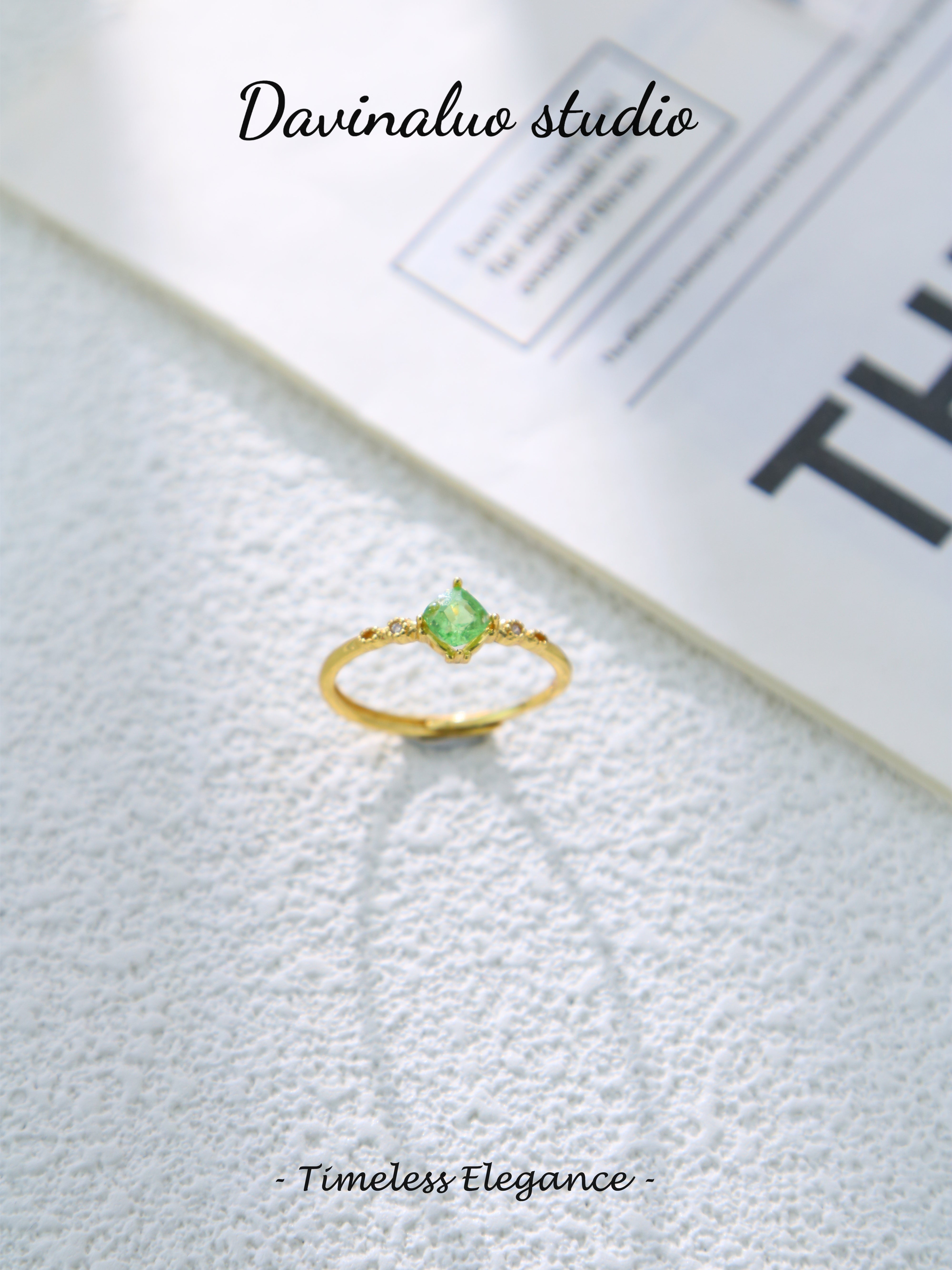 S925 Gold Simple Asscher Cut Tsavorite Ring D0625036G