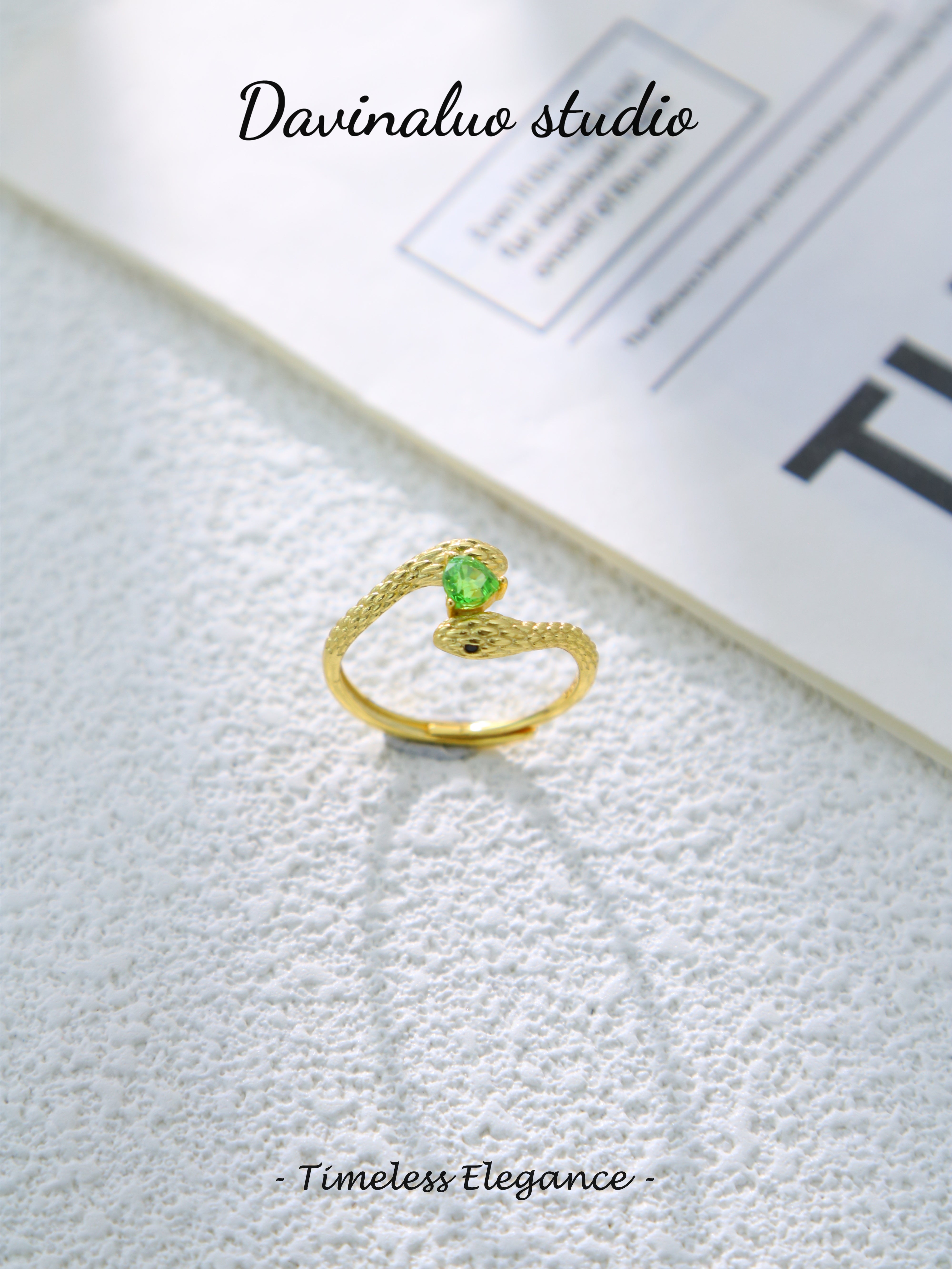 S925 Gold Simple Triangle Cut Tsavorite Ring D062013G