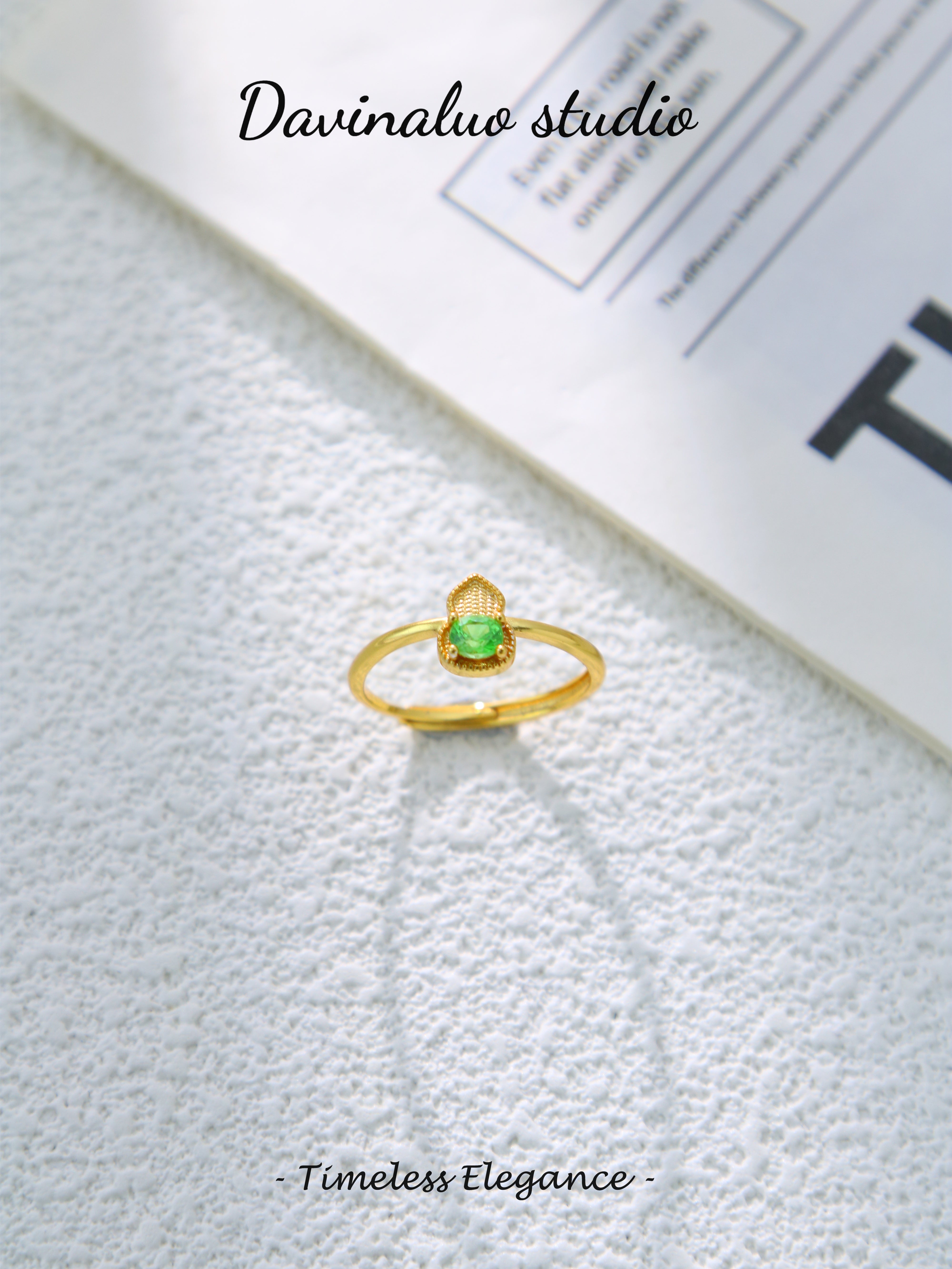 S925 Gold Simple Oval Cut Tsavorite Ring D0625030G