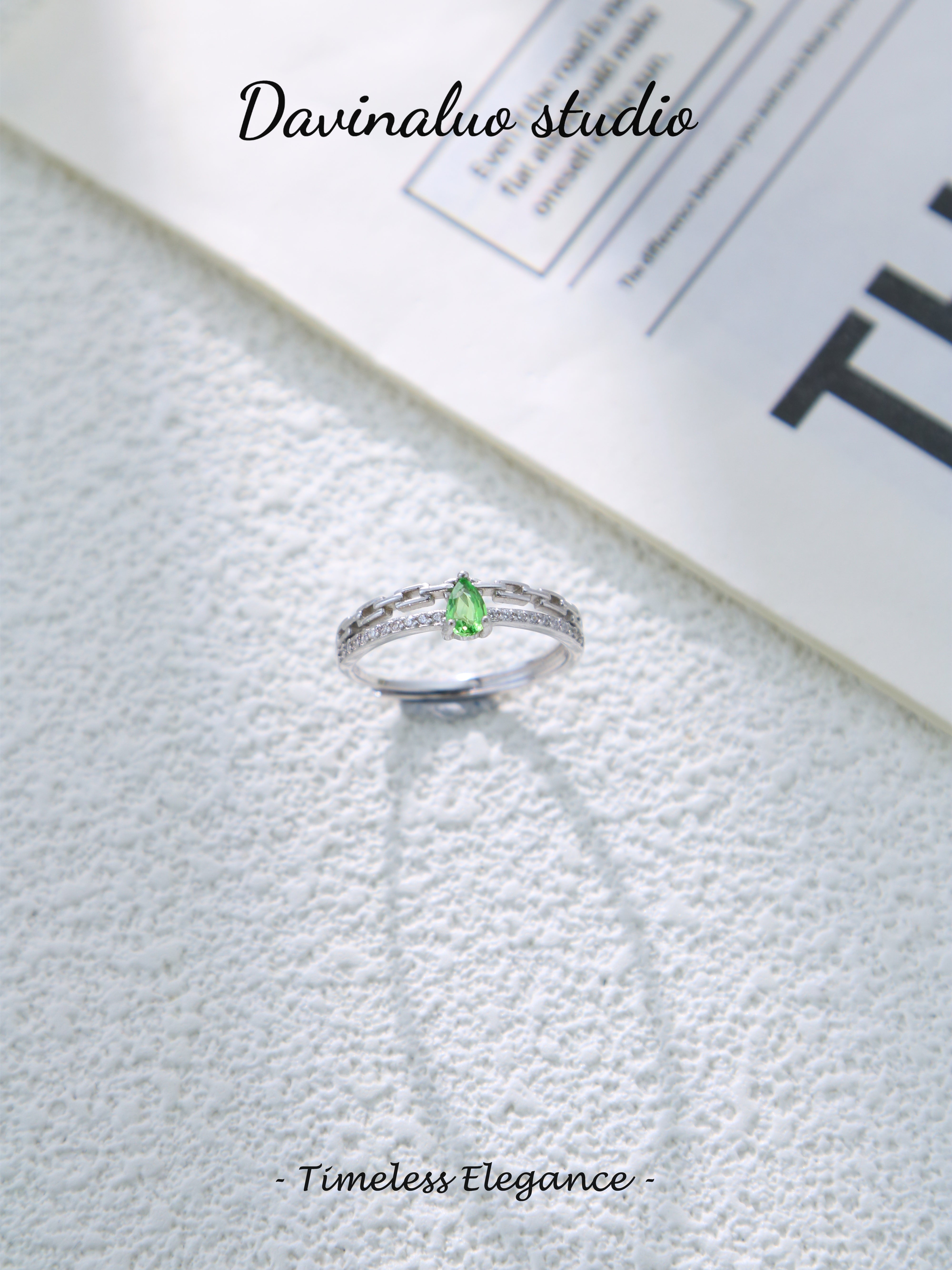 S925 Silver Simple Pear Cut Tsavorite Ring D0625010G