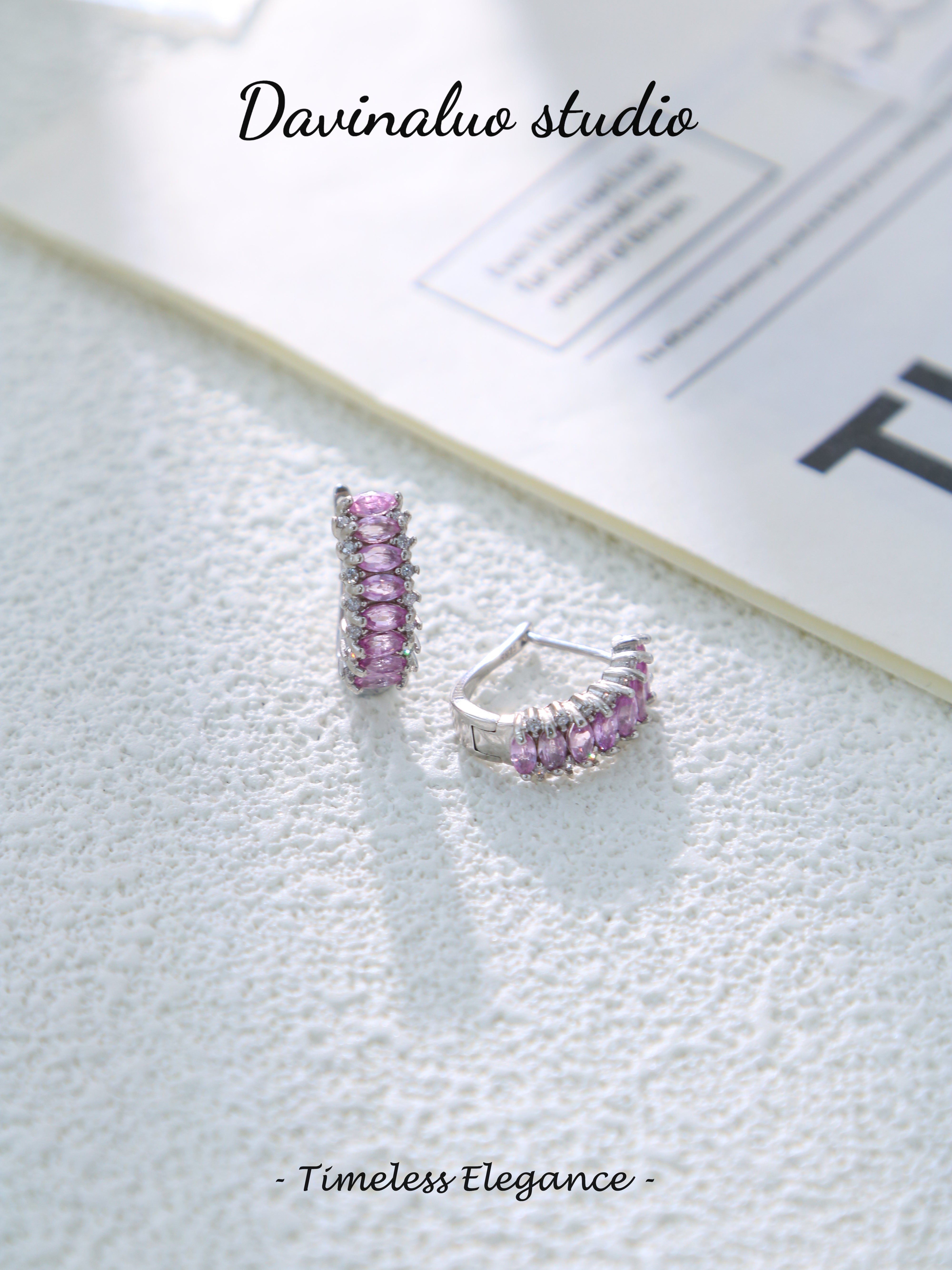 S925 Silver Classic Marquise Cut Pink Sapphire Earrings D0625039