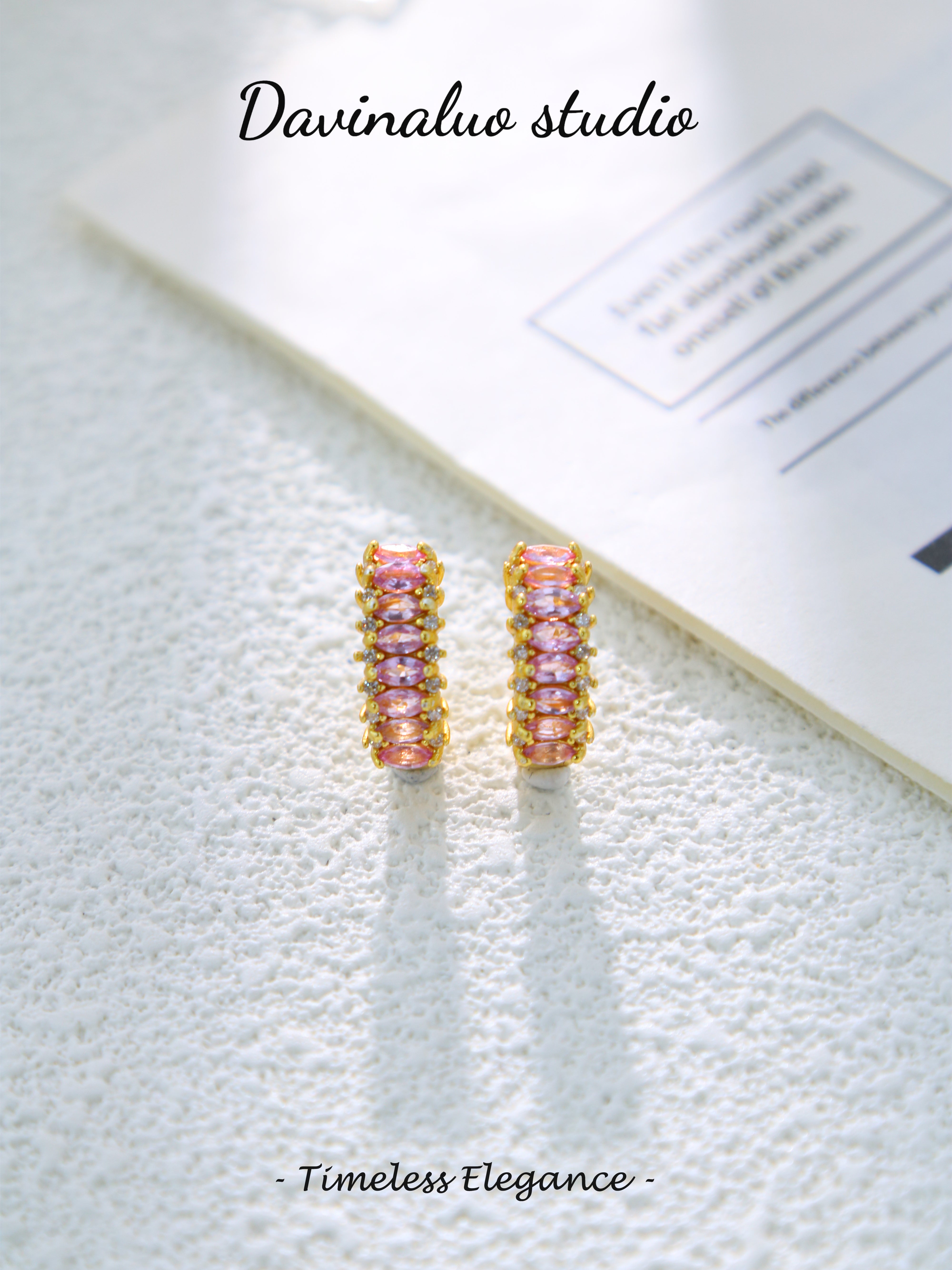 S925 Gold Classic Marquise Cut Pink Sapphire Earrings