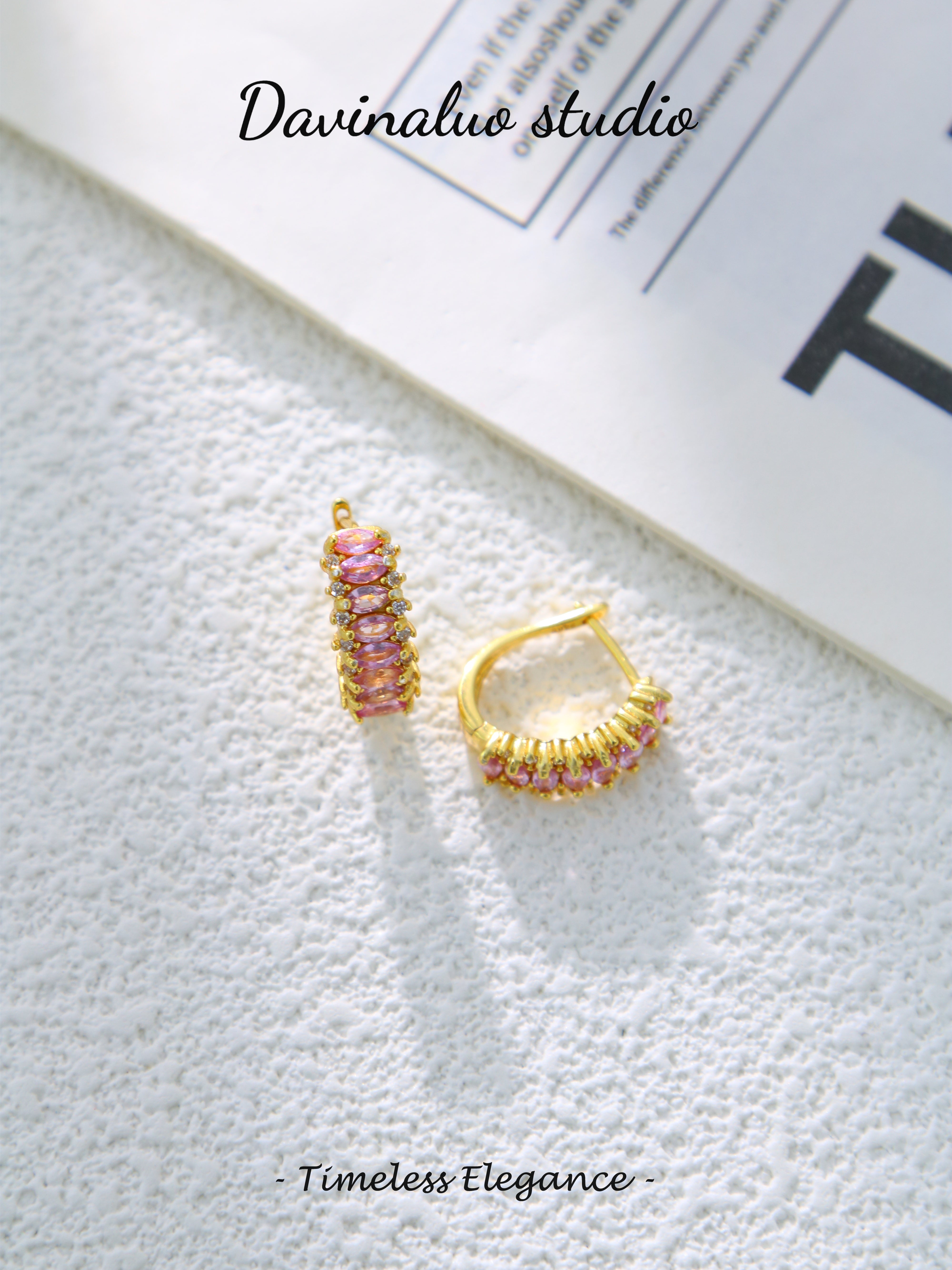 S925 Gold Classic Marquise Cut Pink Sapphire Earrings