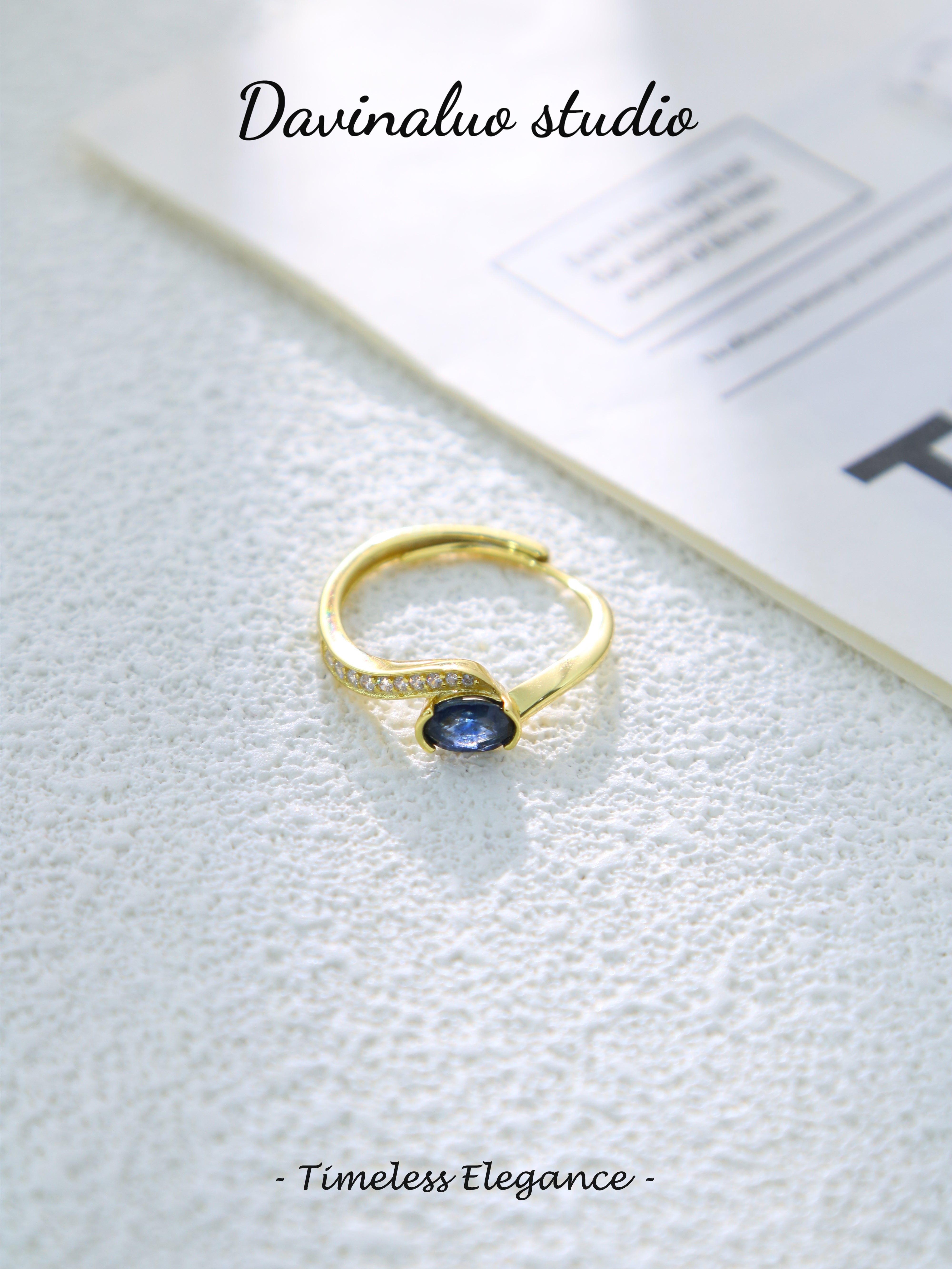 S925 Gold Classic Oval Cut Sapphire Ring D0625054