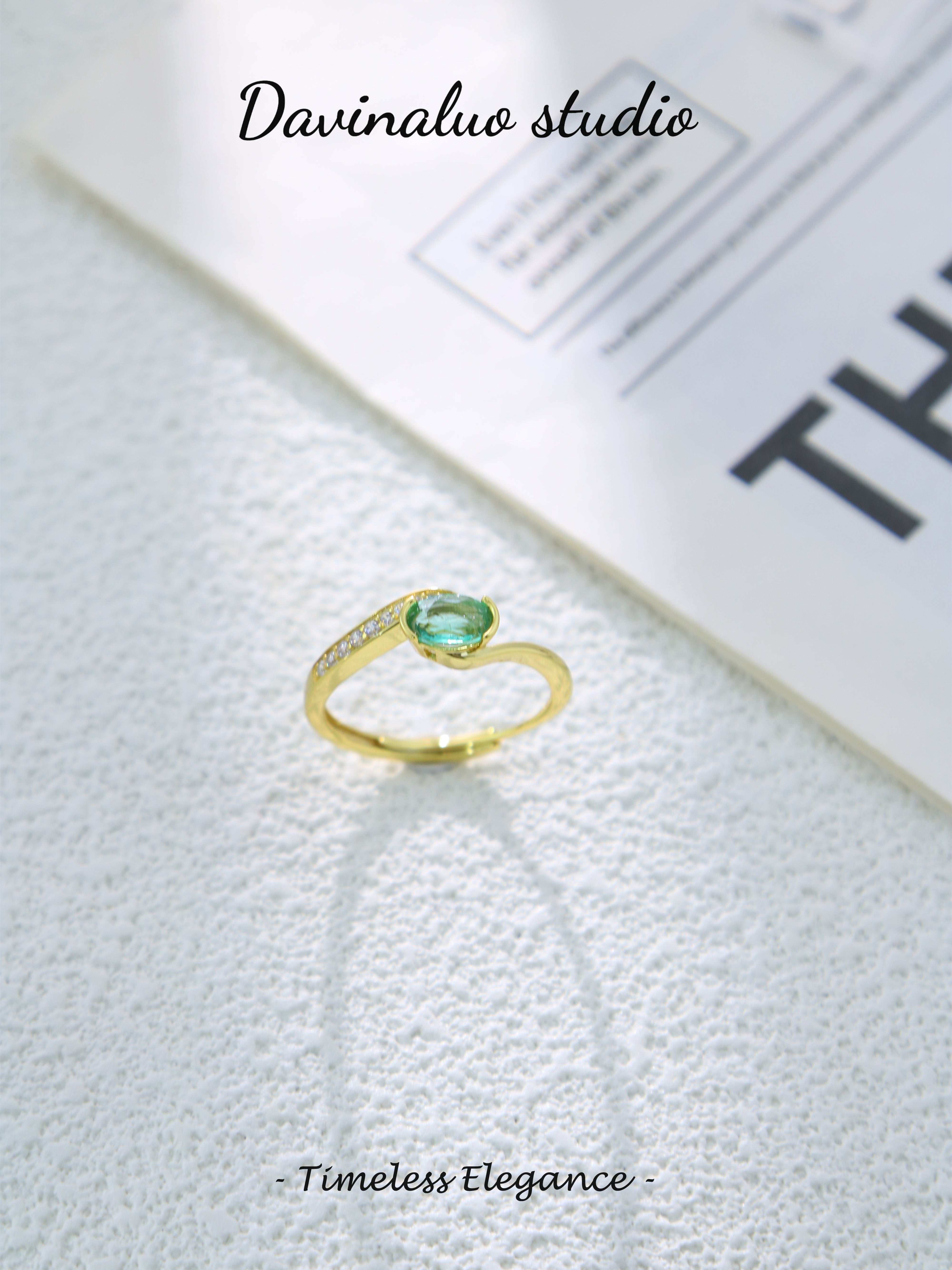 S925 Gold Classic Oval Cut Emerald Ring D0625058