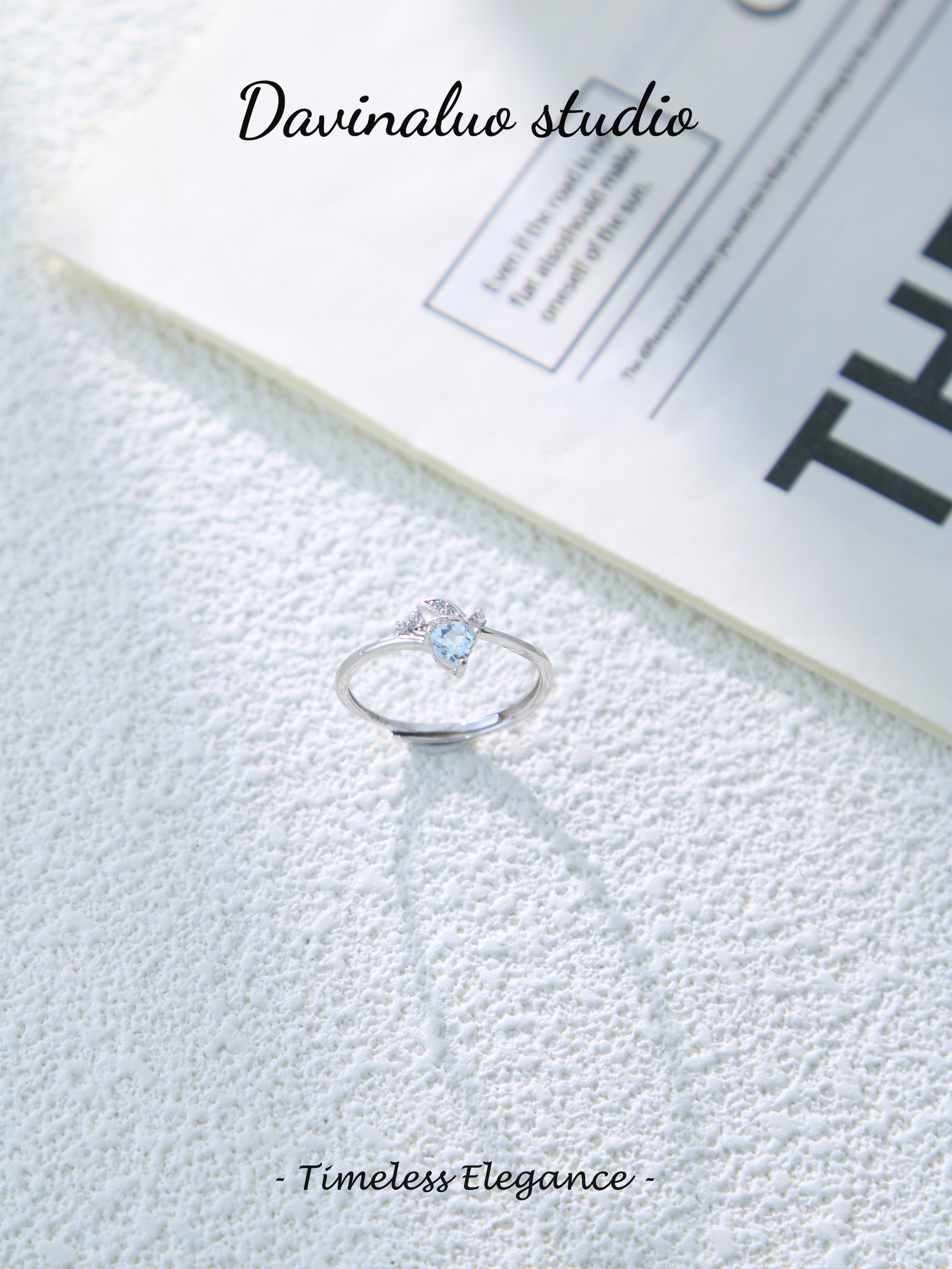 S925 Silver Simple Heart-Cut Aquamarine Ring D0630008