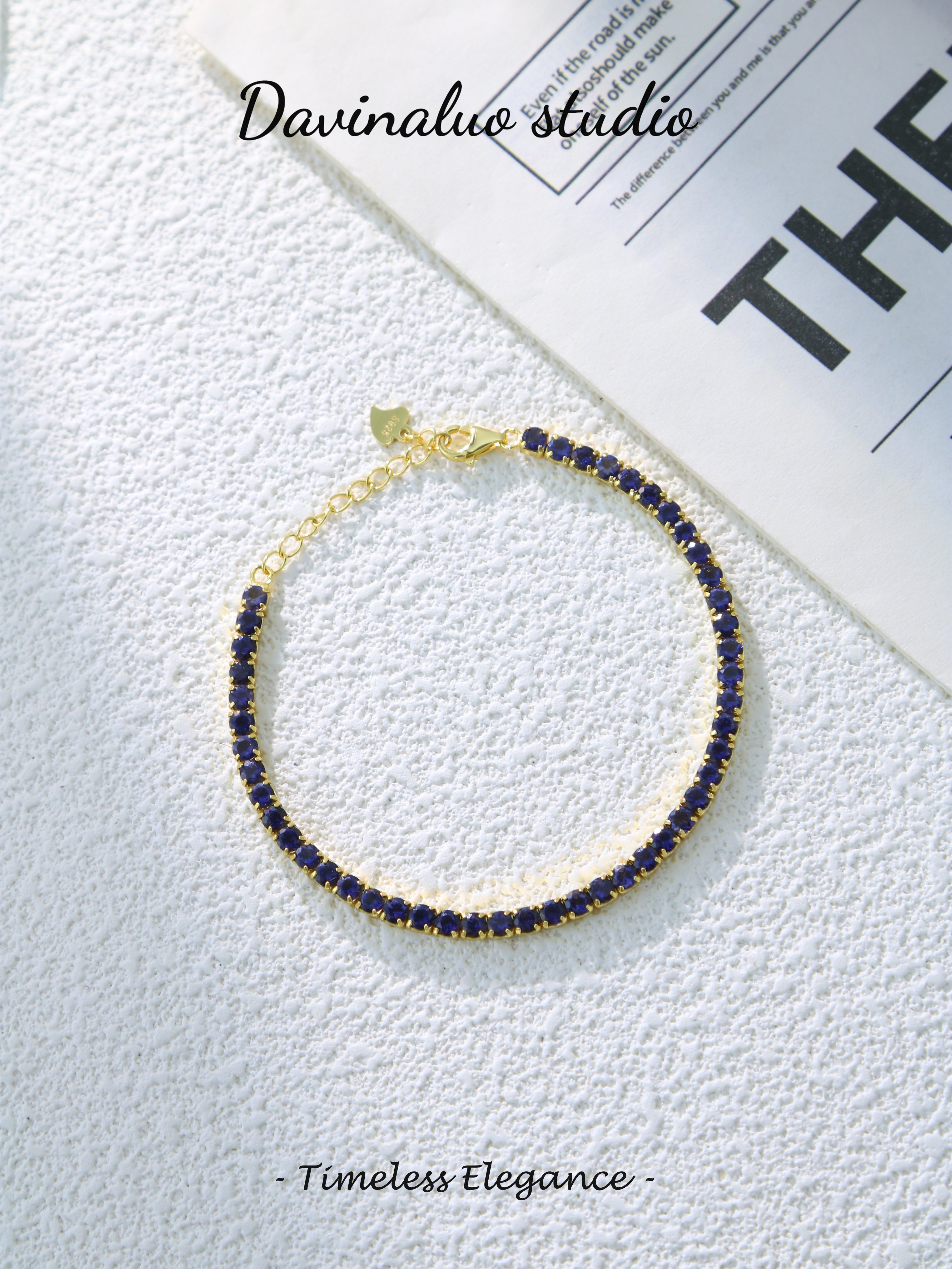 S925 Gold Classic Round Cut Cordierite Bracelet D0701037G