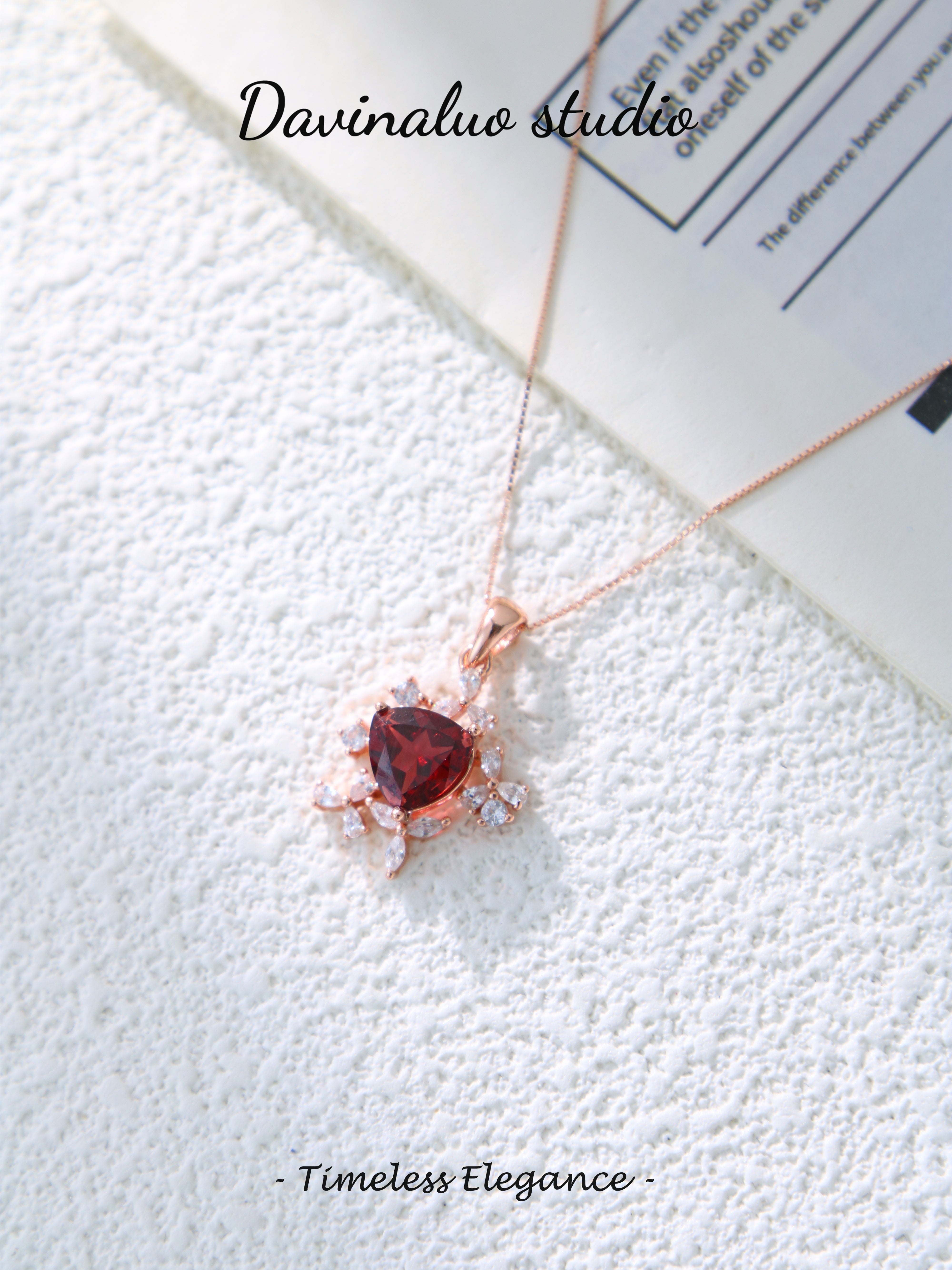 S925 Rose Gold Simple Triangular Cut Garnet Pendant D0701026G