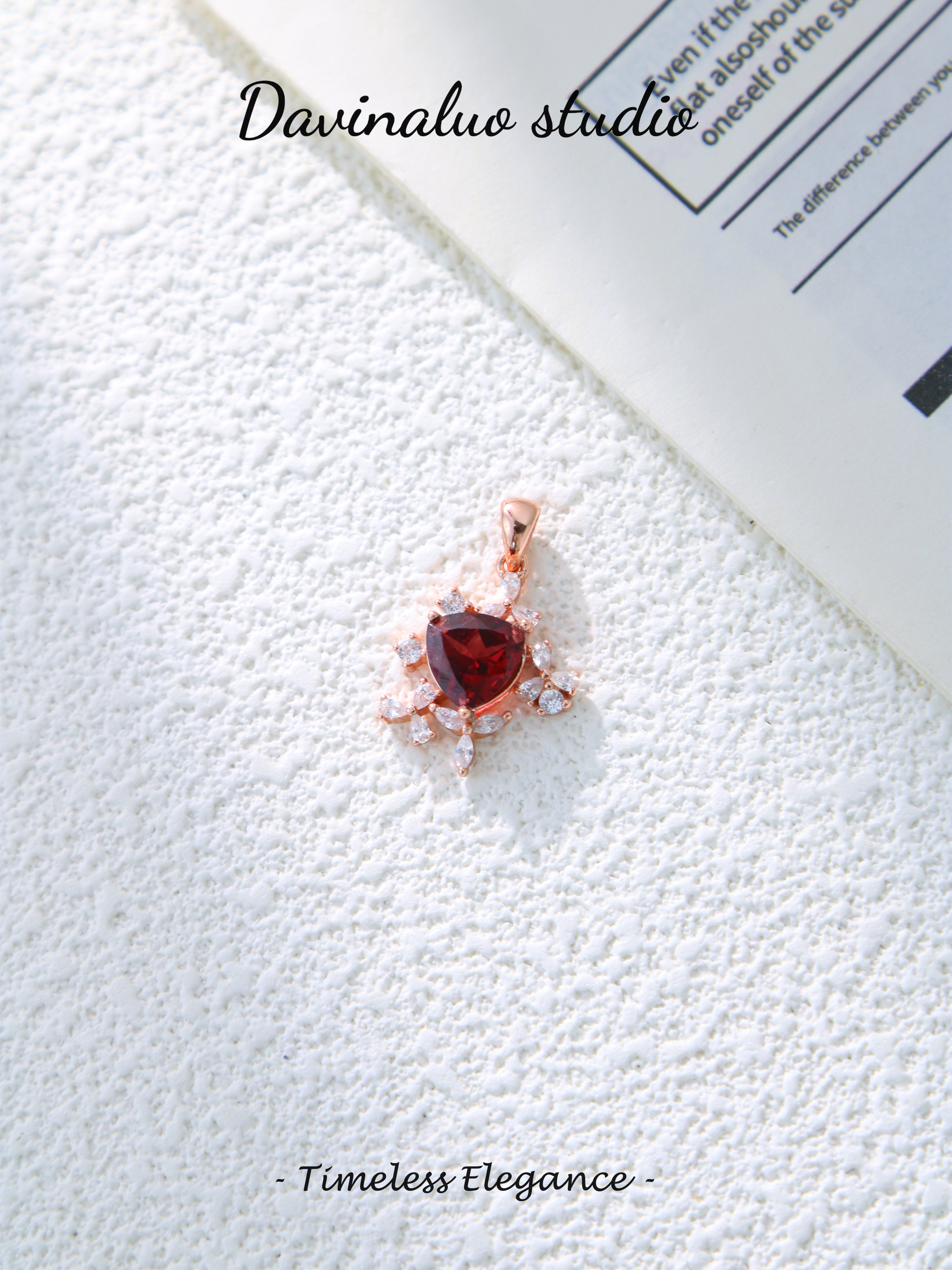 S925 Rose Gold Simple Triangular Cut Garnet Pendant D0701026G