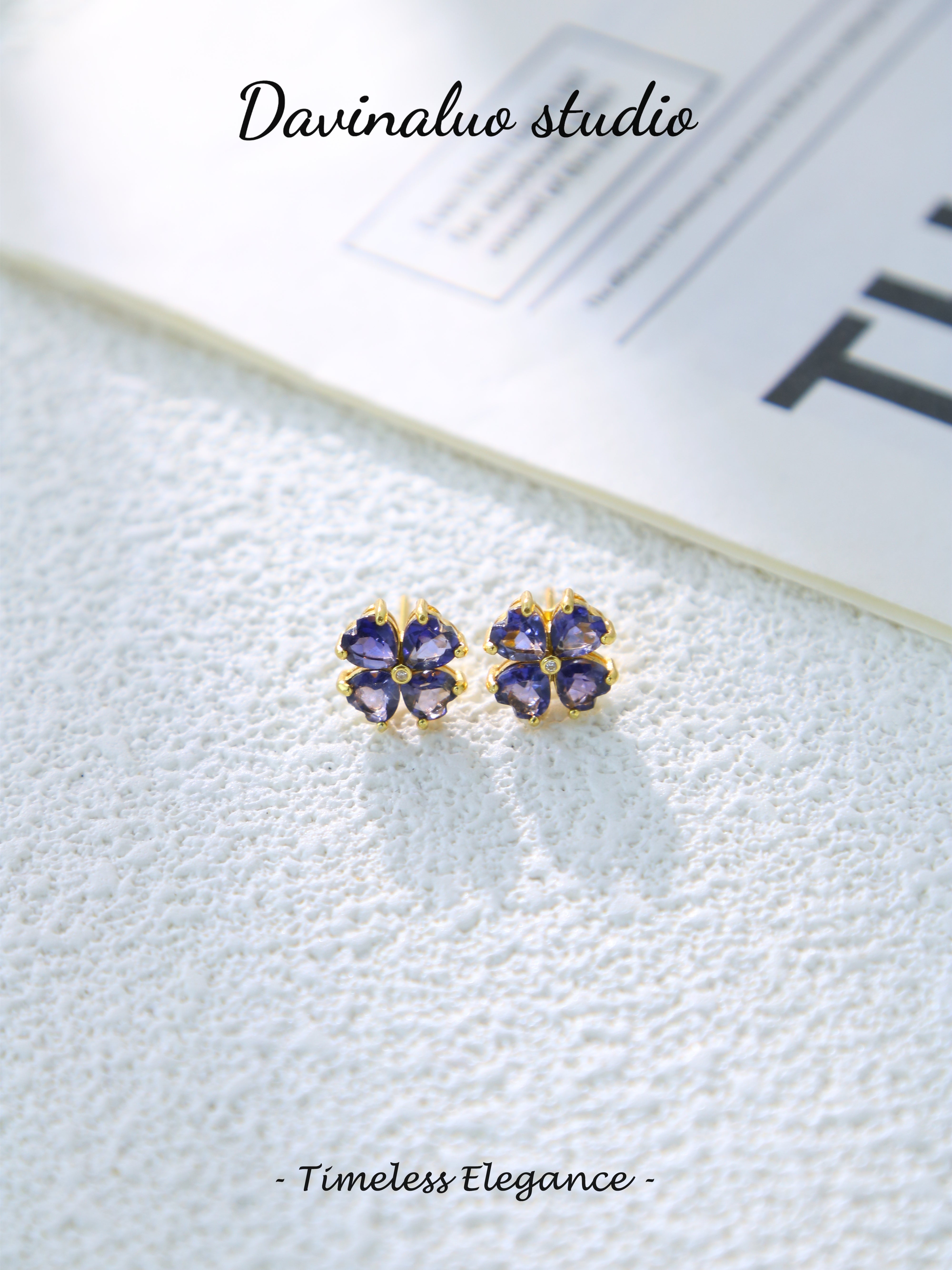 S925 Gold Classic Heart-Cut Cordierite Earrings D0701020G
