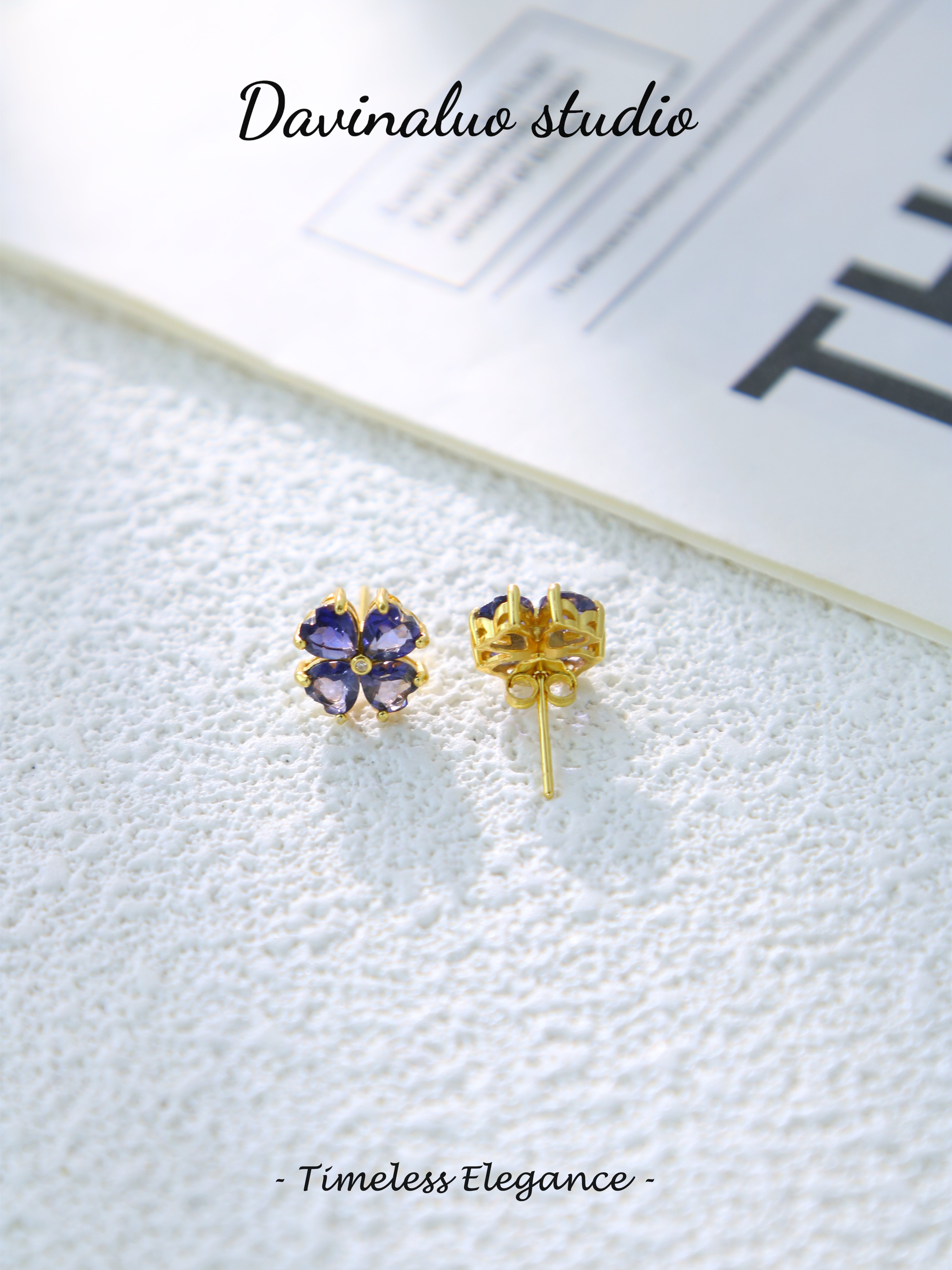 S925 Gold Classic Heart-Cut Cordierite Earrings D0701020G