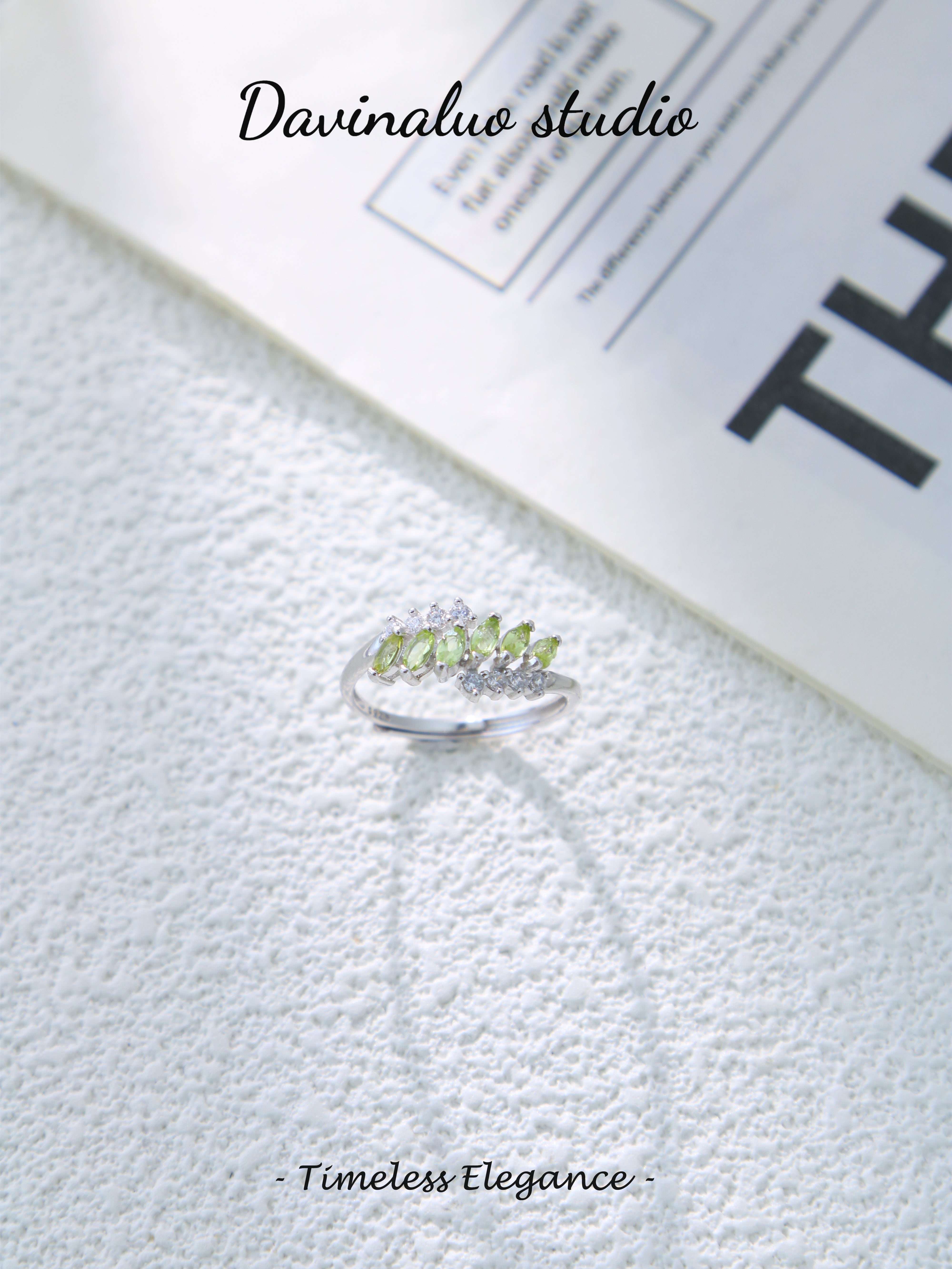 S925 Silver Simple Marquise Cut Peridot Ring D0701017G