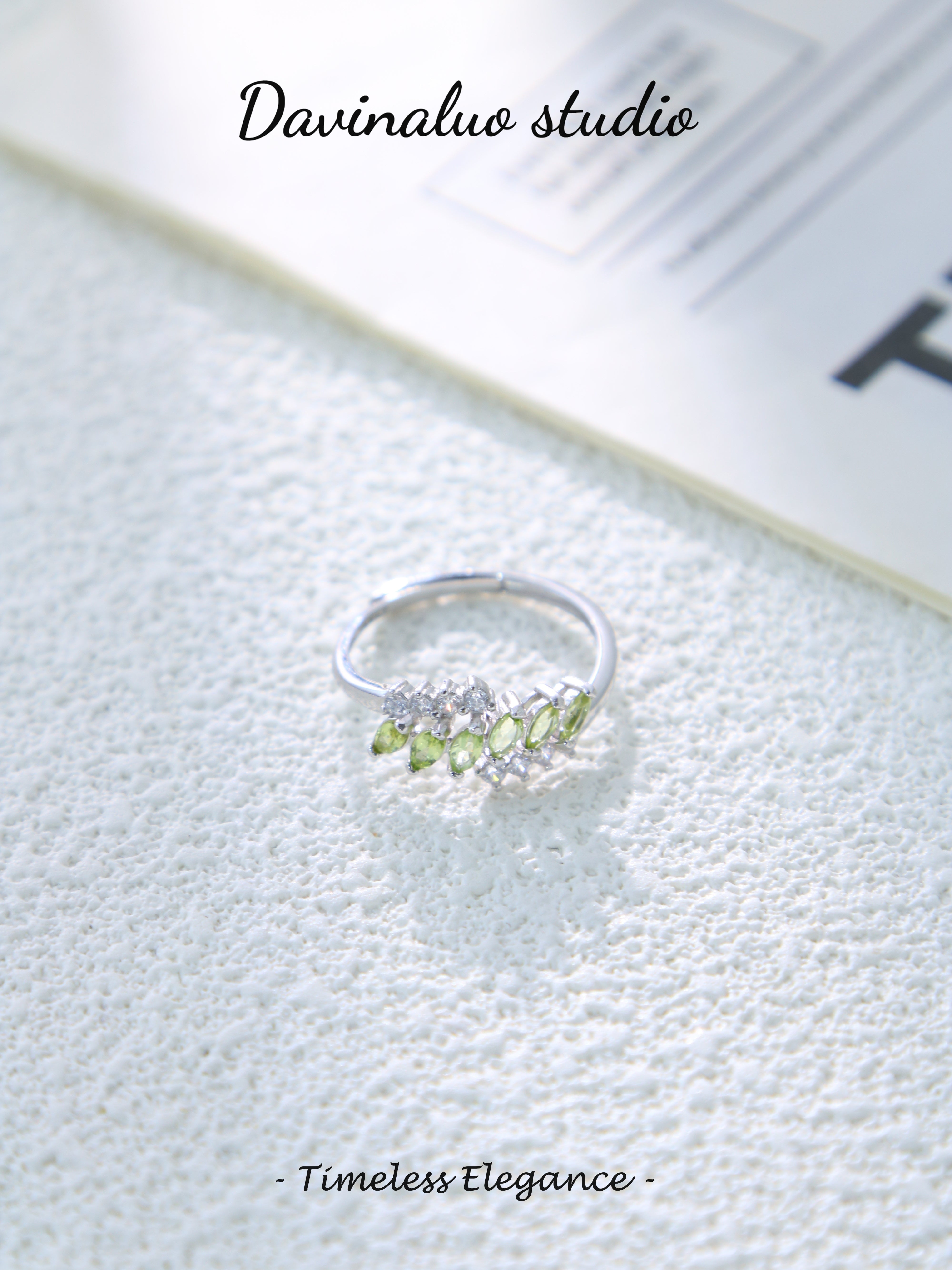 S925 Silver Simple Marquise Cut Peridot Ring D0701017G