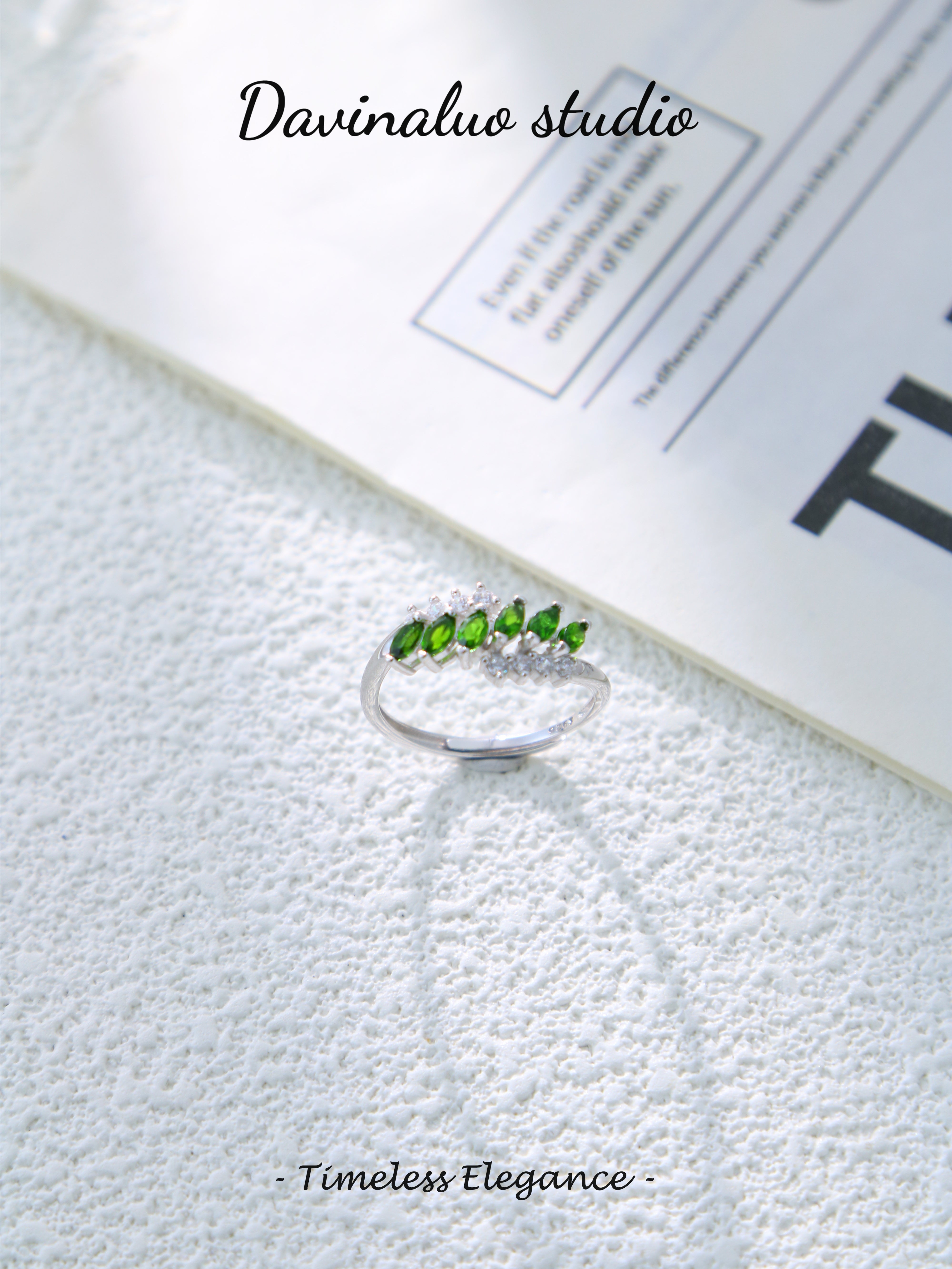 S925 Silver Classic Marquise-Cut Diopside Ring D0701016G