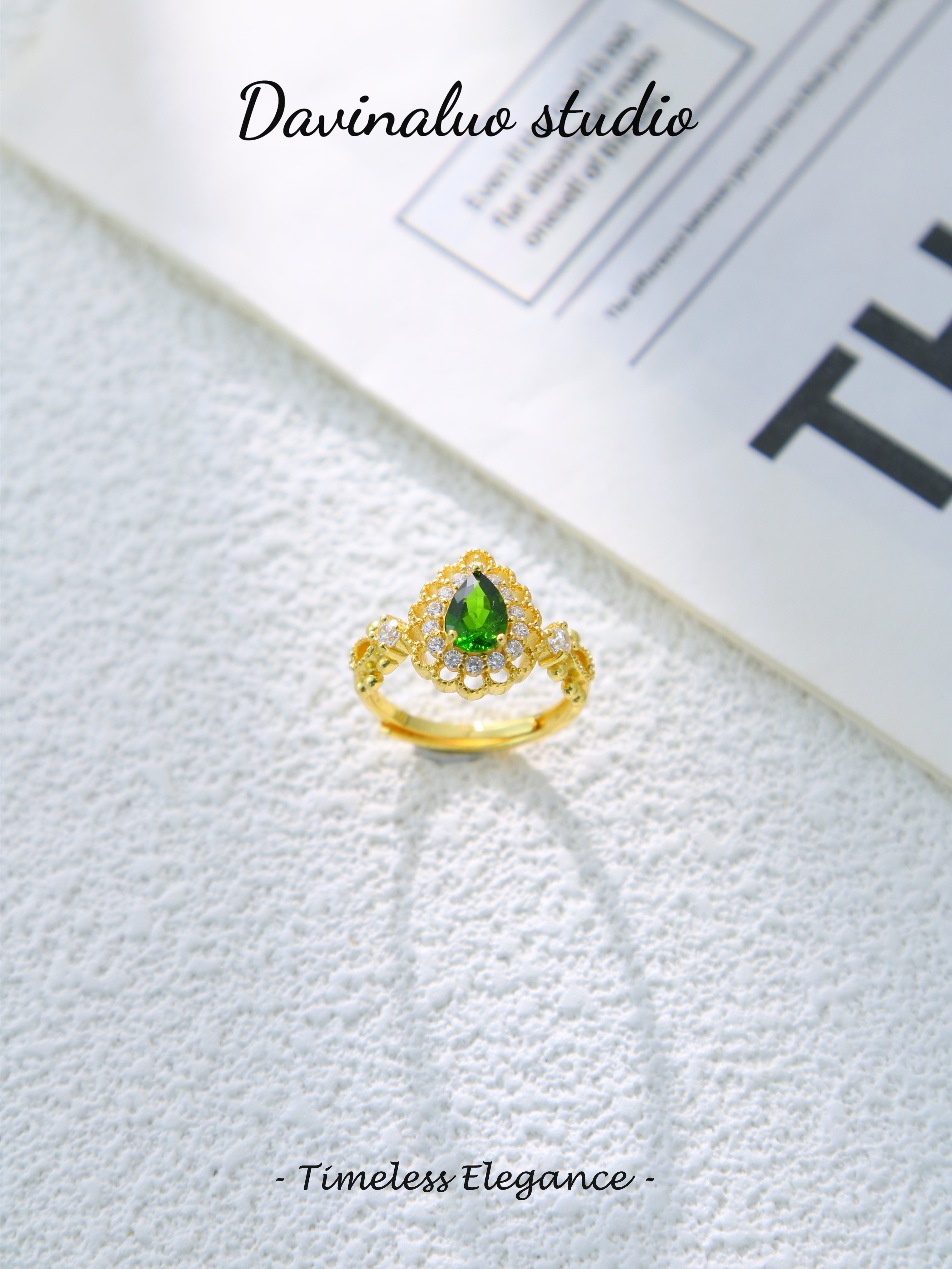 S925 Gold Classic Pear Cut Diopside Ring D0701009G