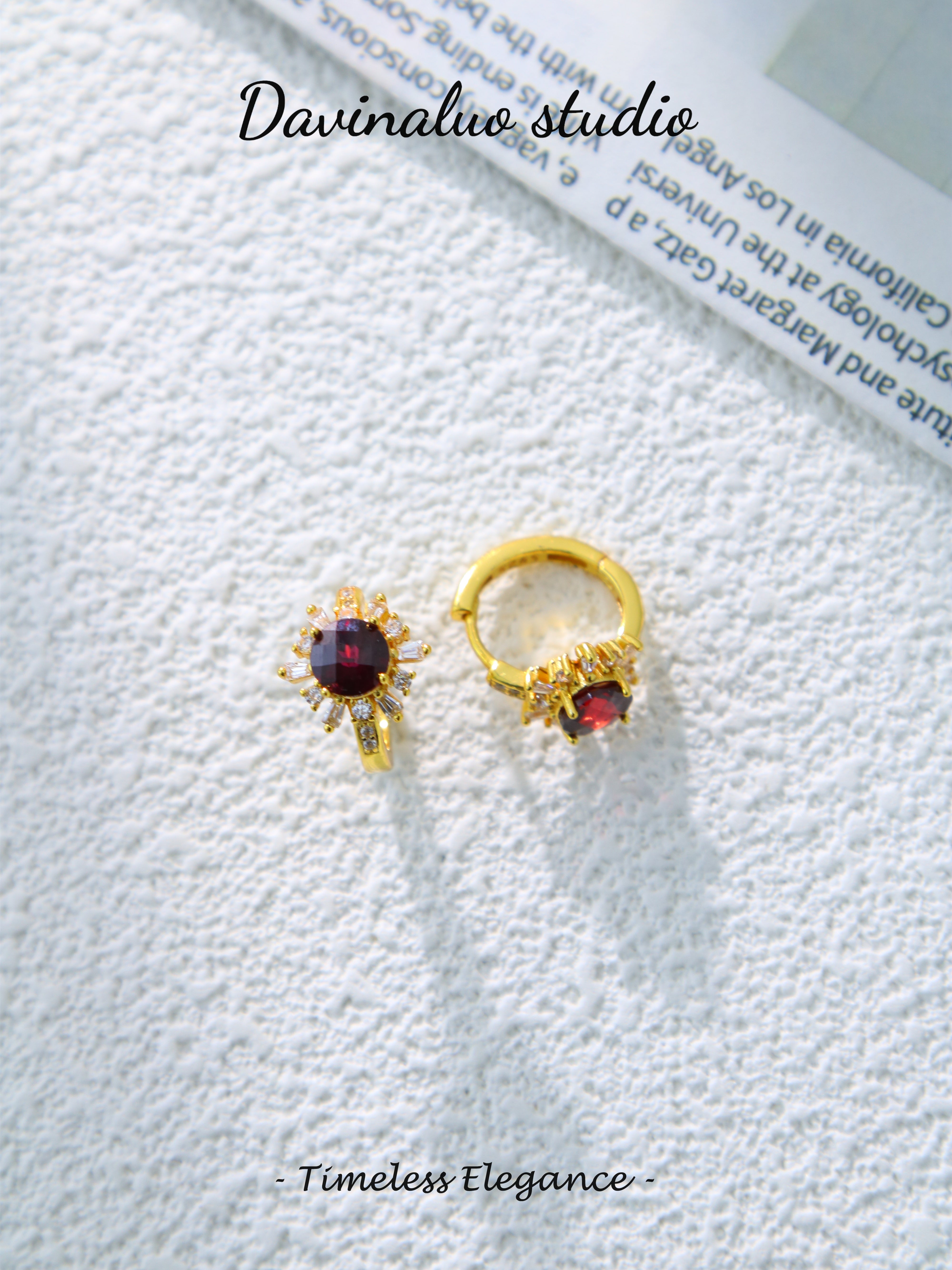 S925 Gold Classic Round Cut Garnet Earrings D0618020