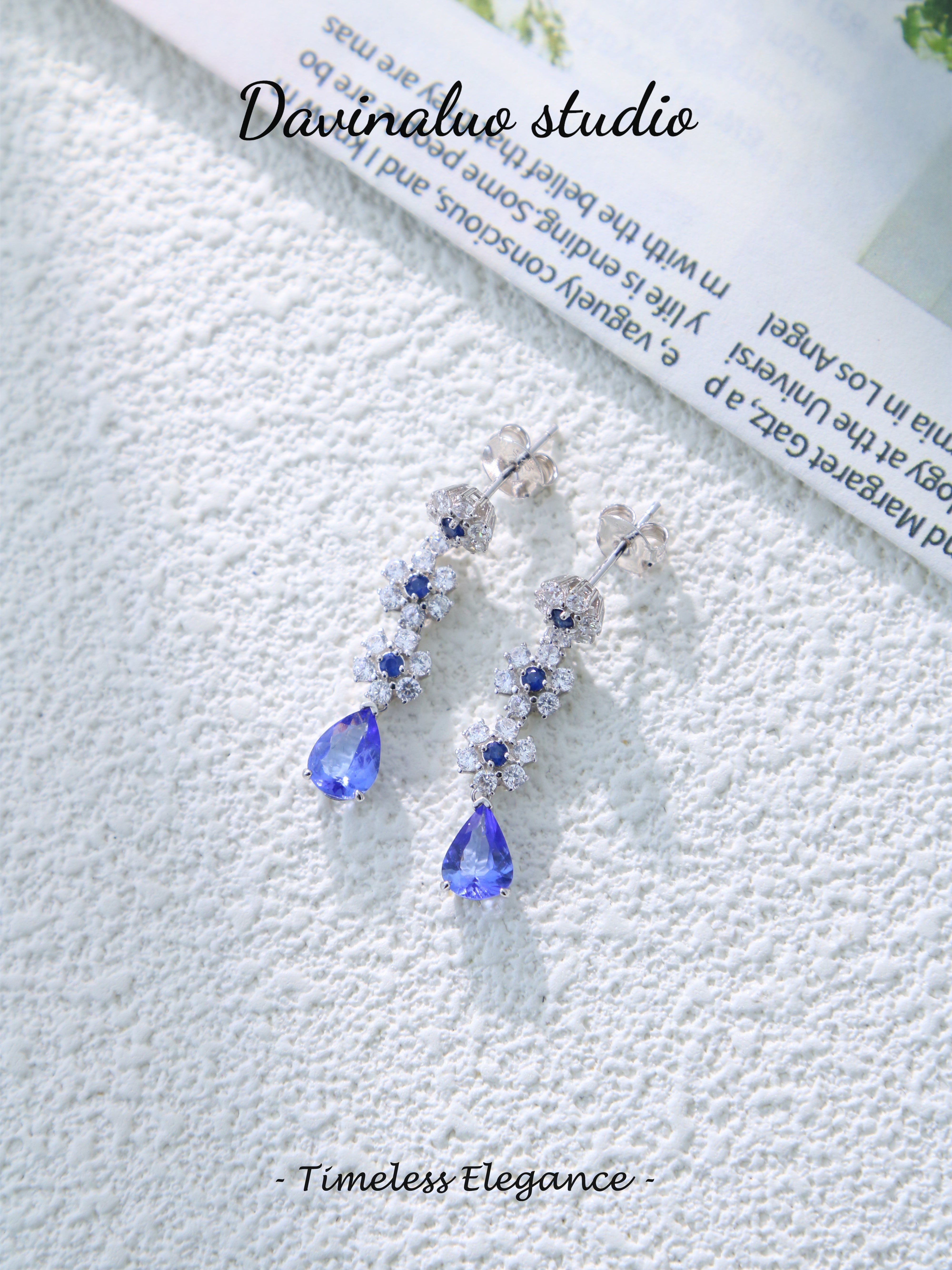 S925 Silver Simple Pear/Round Cut Tanzanite Earrings D0701040G